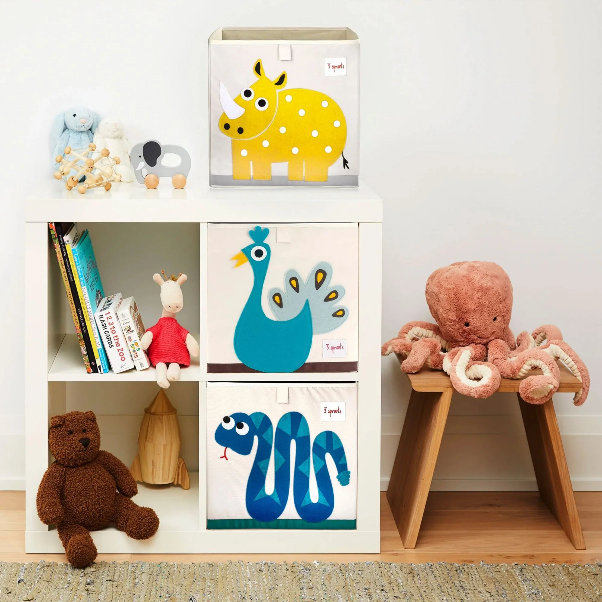 3 Sprouts Kids Childrens Foldable Fabric Storage Cube Bin Box, Blue Snake - Image 7