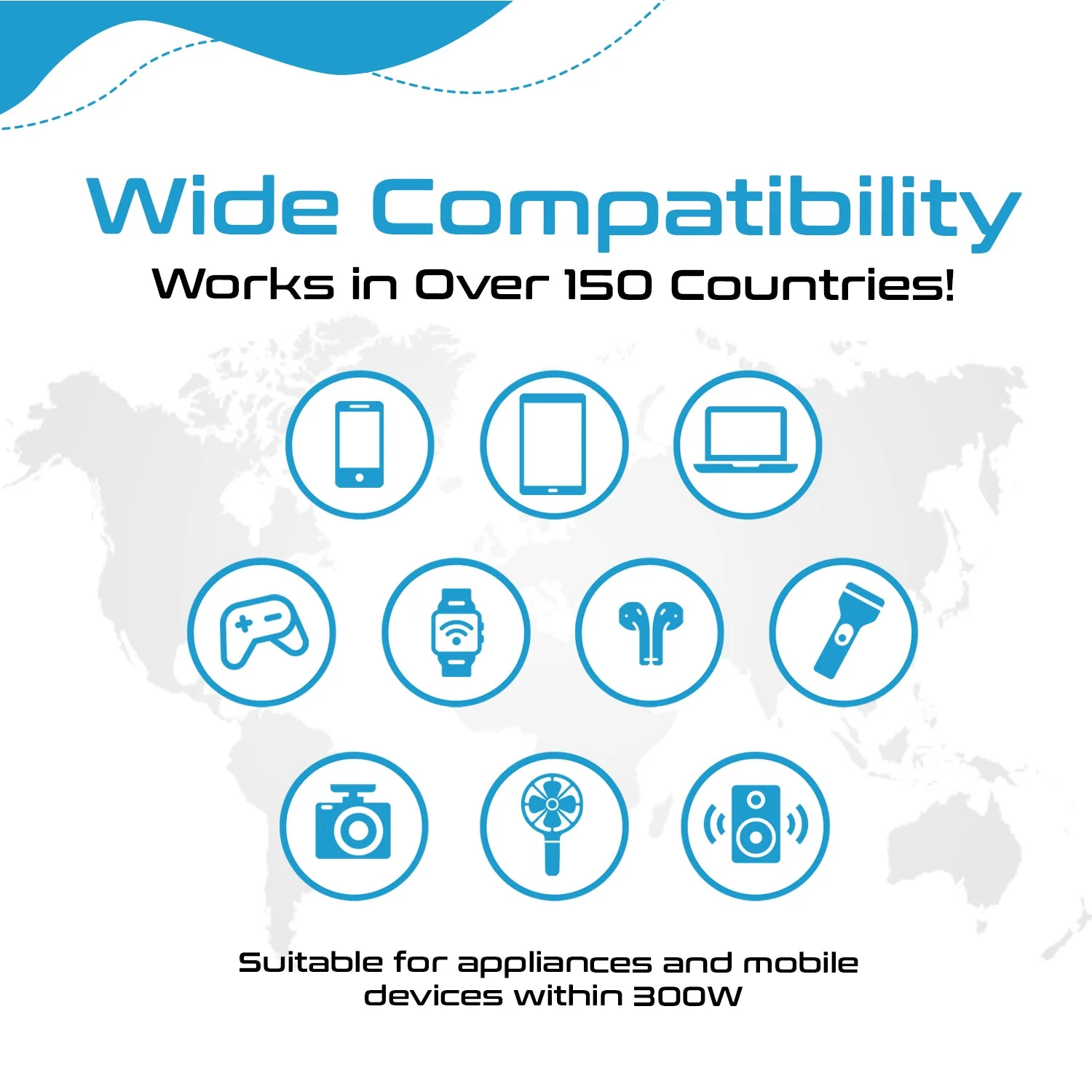 300W Step Down Converter – 3x USA Outlets & 1 USB-A + 1 USB-C PD 18W – AC 220-240V 50Hz to 110-120V 60Hz Travel Voltage & Frequency Converter - (PU-300-WS) - Image 9