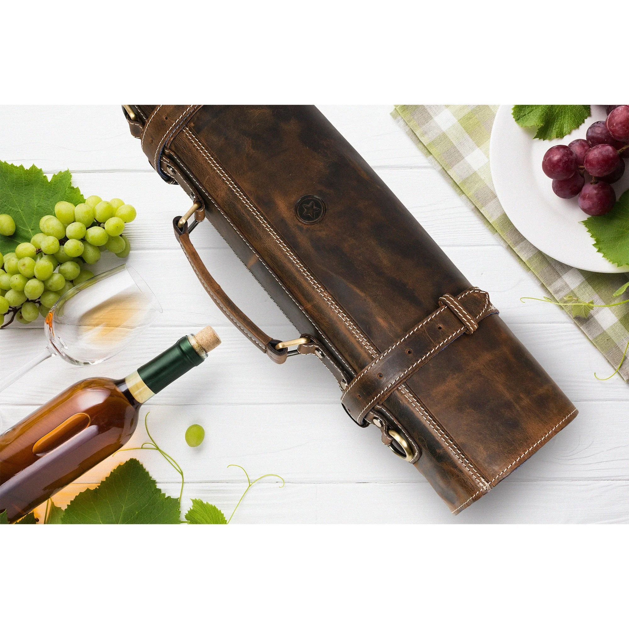Aaron Leather Goods Tuscania Knife Roll Storage Bag Case, Cedar & Royal Blue - Image 11
