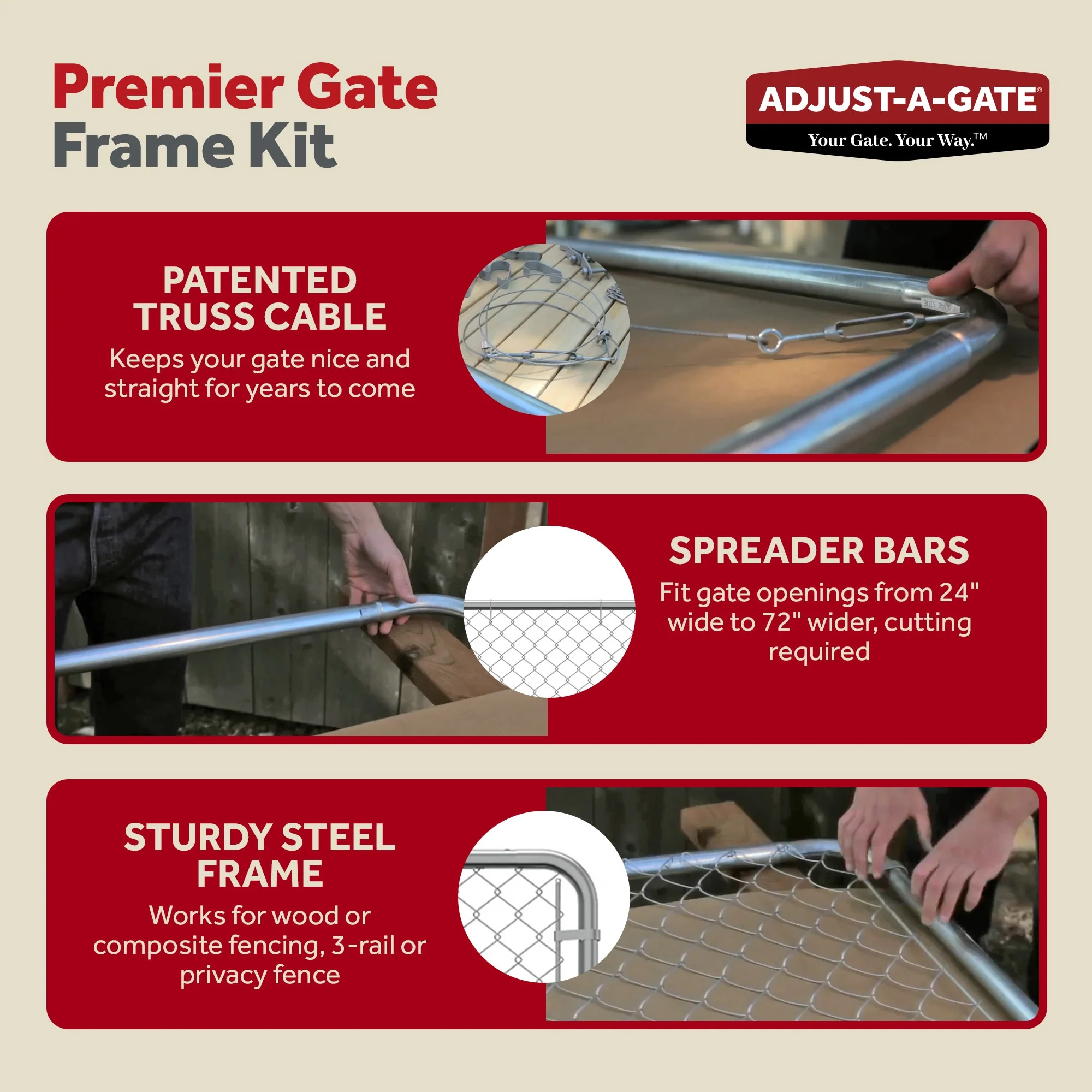 Adjust-A-Gate Fit-Right Chain Link Fence Walk-Through Gate Kit (24"-72"W x 6'H) - Image 4