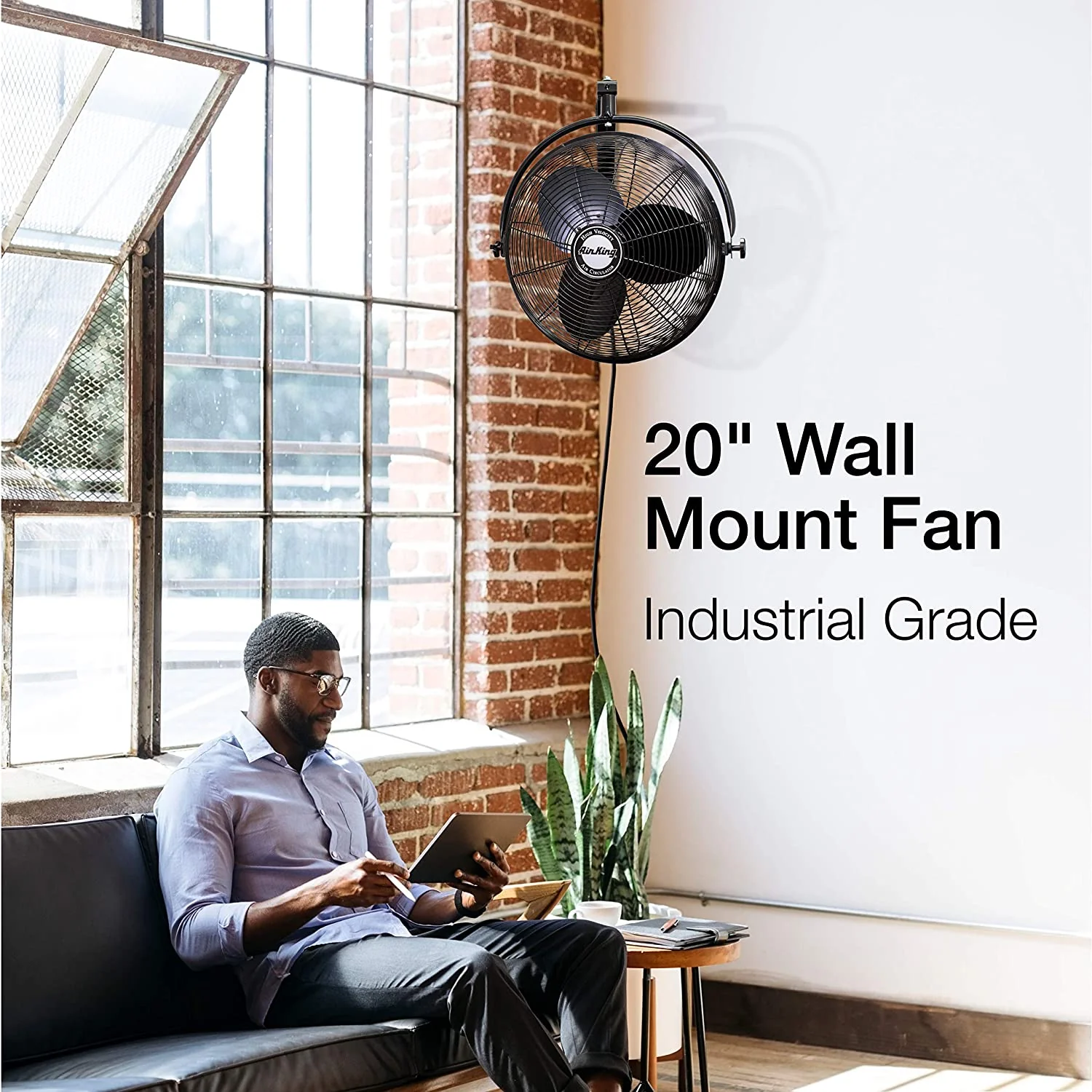 Air King 20" 1/6 HP 3-Speed Non-Oscillating Enclosed Steel Wall Mount Fan, Black - Image 12