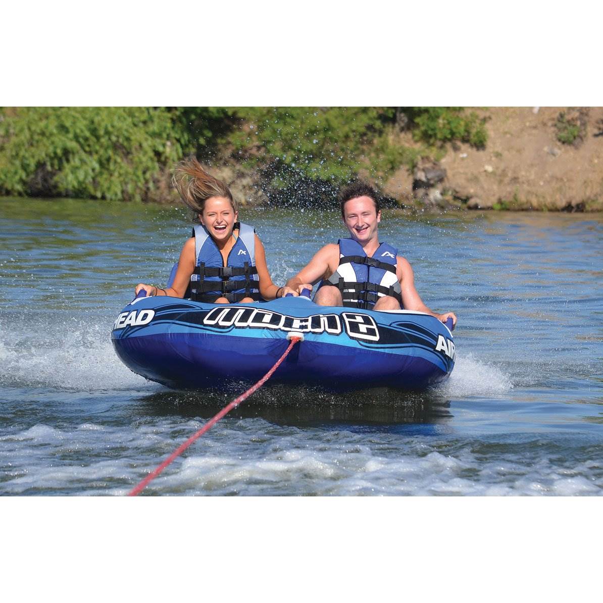 Airhead Mach 2 Inflatable 2 Rider Cockpit Lake Water Towable Tube, Blue (2 Pack) - Image 4