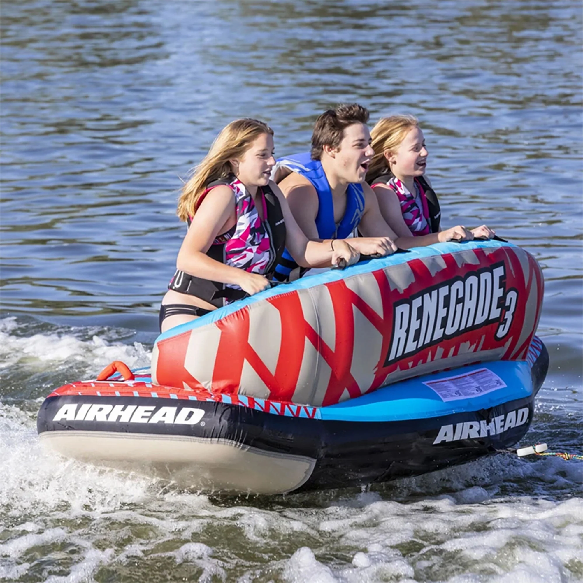 Airhead Renegade 3 Person Inflatable Towable Water Tube Kit w/ Boat Rope & Pump - Image 11