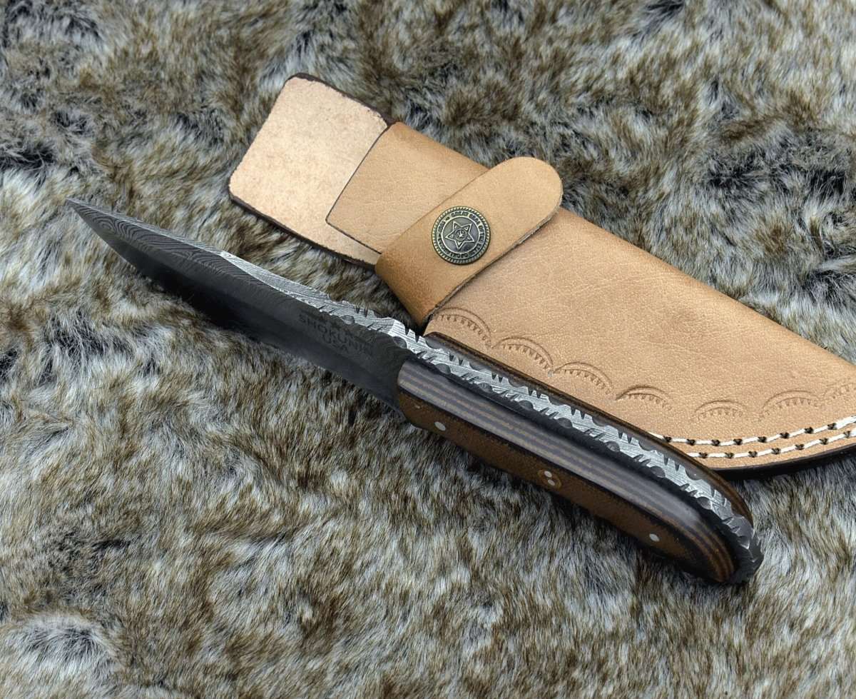 Alchemy Damascus Skinning Knife with Micarta Handle - Image 4