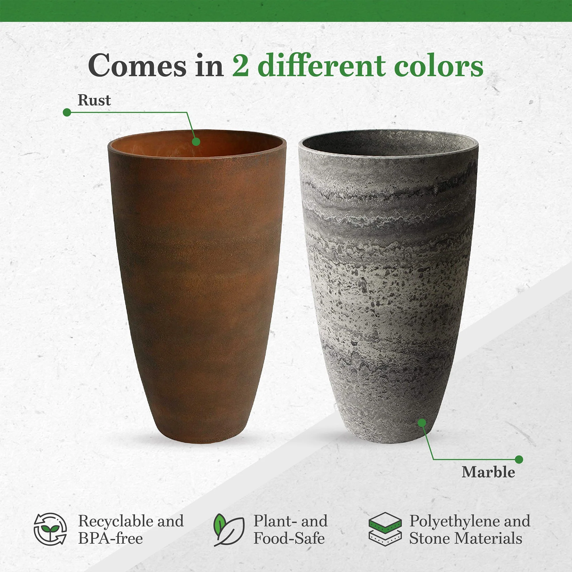 Algreen Acerra 12 x 20 Inch Curved Patio Vase Garden Planter, Marble (2 Pack) - Image 5