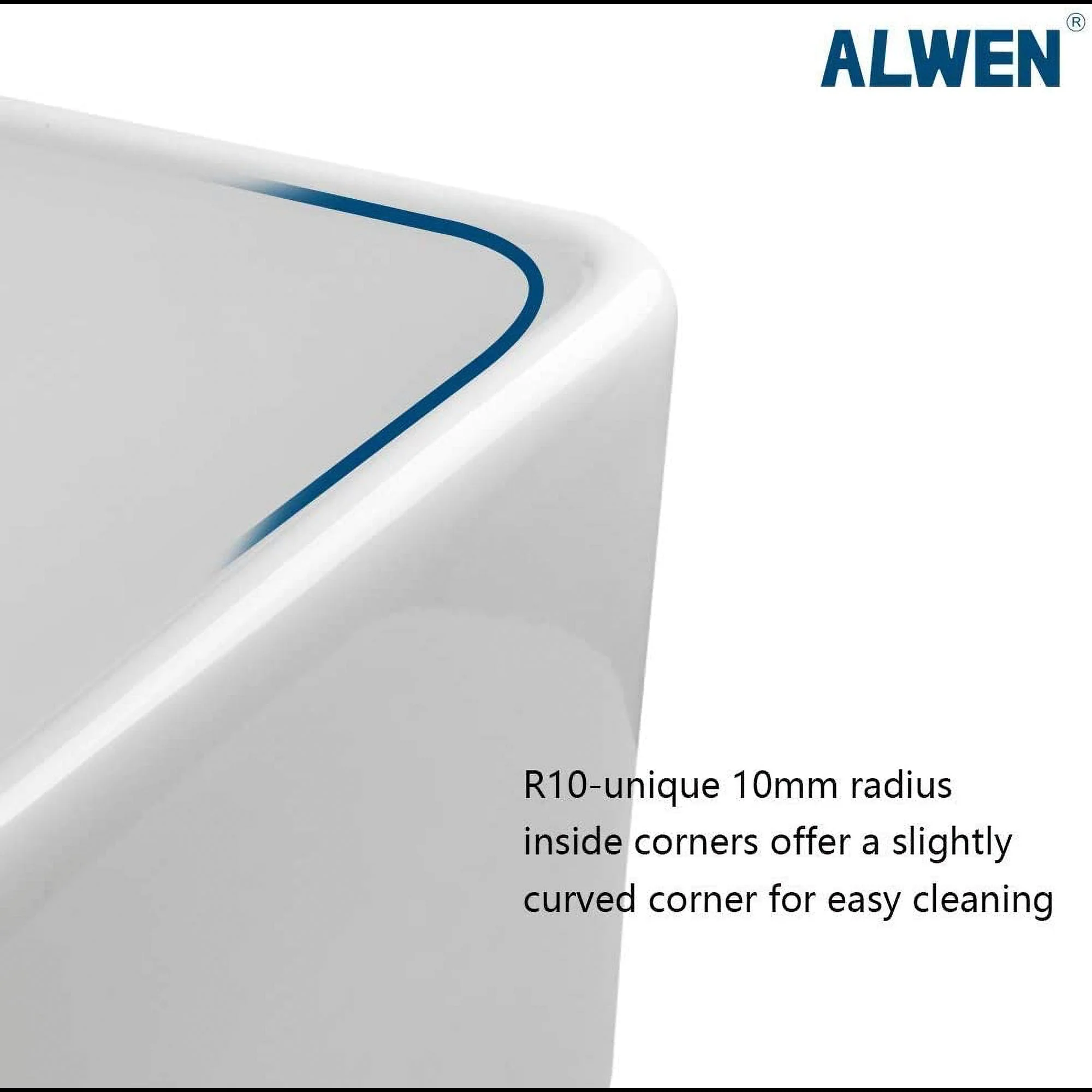 ALWEN 30 Inch Single Bowl Reversible Fireclay Farmhouse Sink, Undermount, White - Image 4