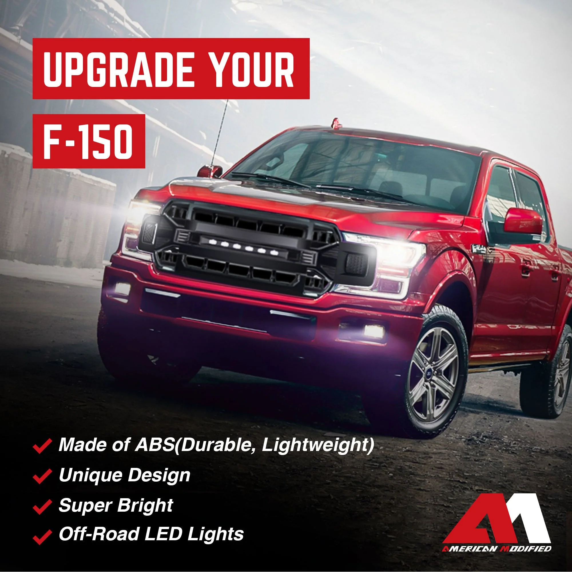 AMERICAN MODIFIED Armor Grille Compatible with 2018-2020 Ford F150, Glossy Black - Image 4