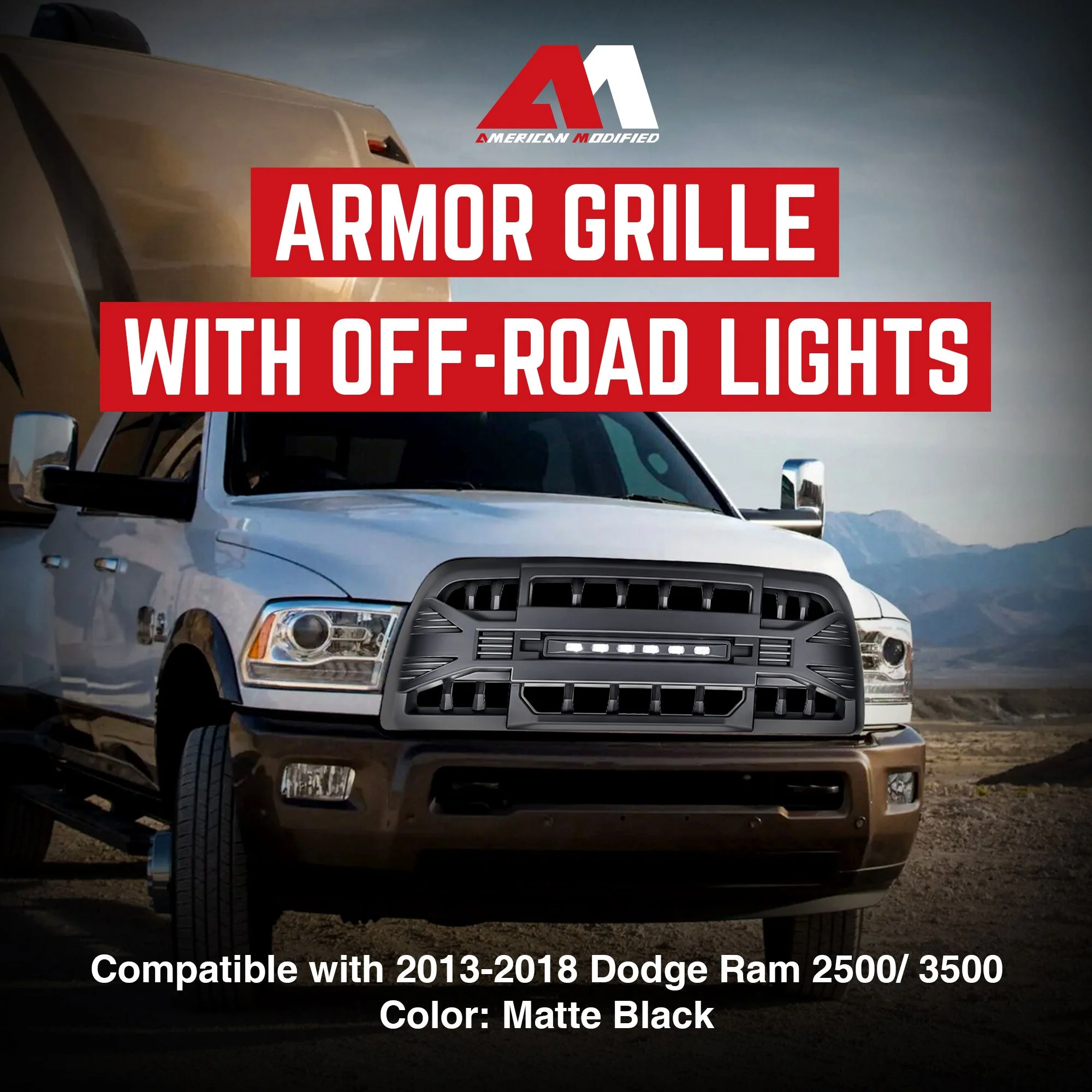 AMERICAN MODIFIED Armor Grille for 2013-2018 Dodge Ram 2500/3500, Matte Black - Image 2