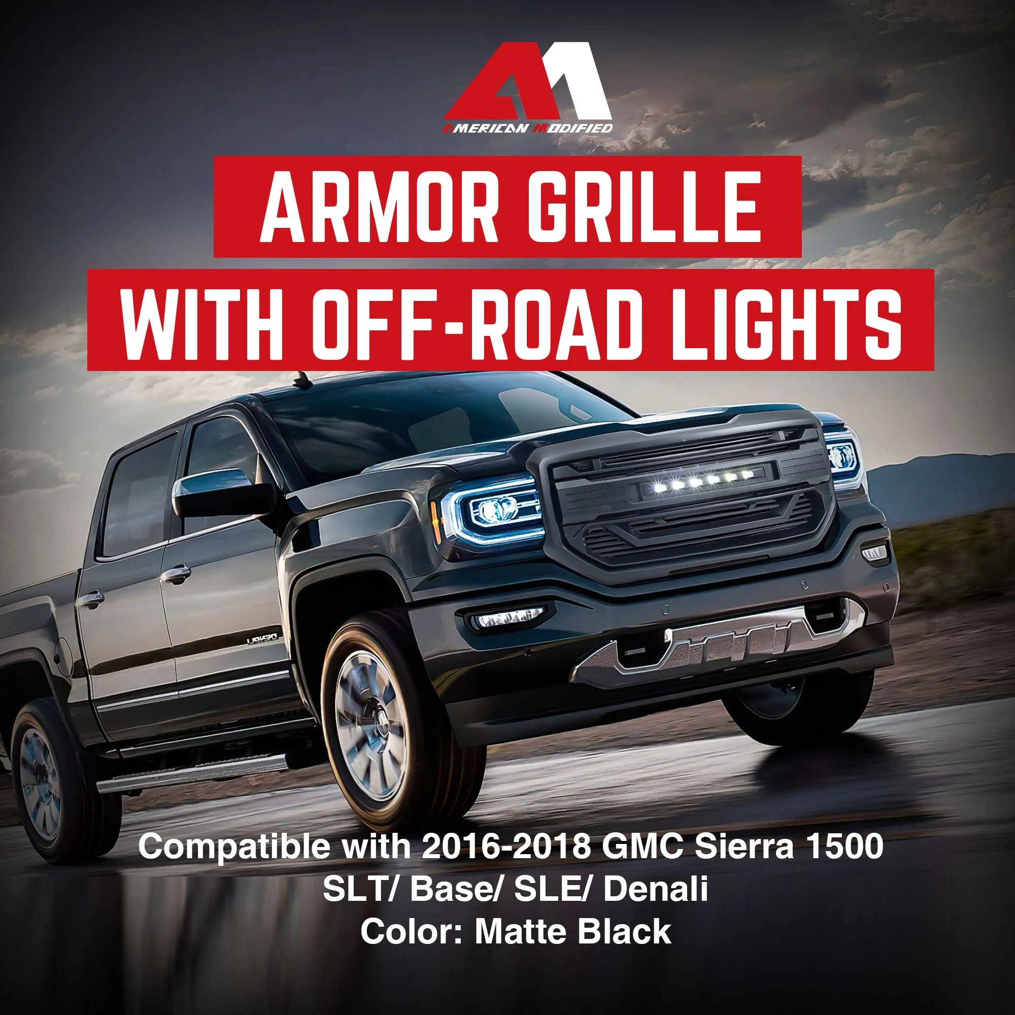 AMERICAN MODIFIED Armor Grille for 2016 to 2018 GMC Sierra 1500, Matte Black - Image 2