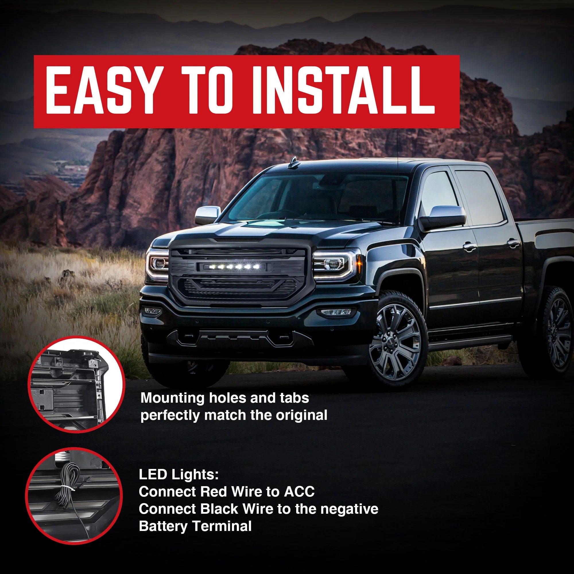 AMERICAN MODIFIED Armor Grille for 2016 to 2018 GMC Sierra 1500, Matte Black - Image 5