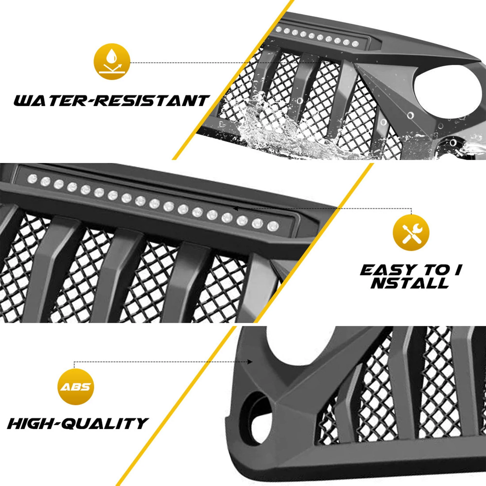 AMERICAN MODIFIED Front Grille w/Off Road Lights for 07-18 Jeep Wrangler JK - Image 6