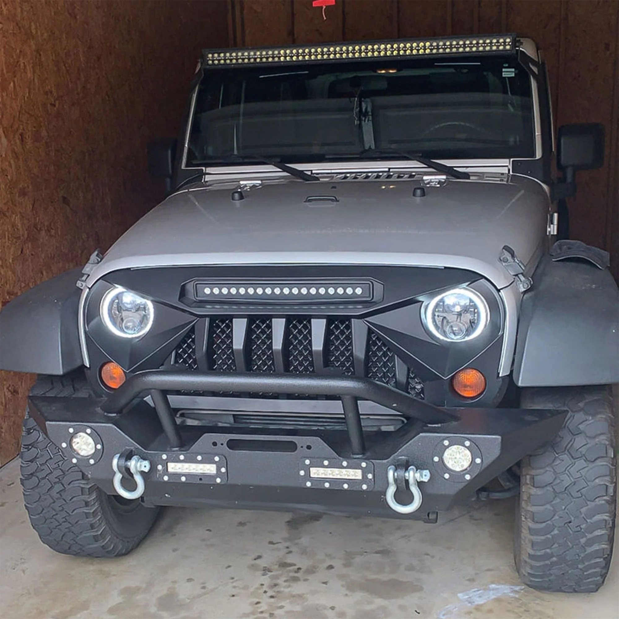 AMERICAN MODIFIED Front Grille w/Off Road Lights for 07-18 Jeep Wrangler JK - Image 8
