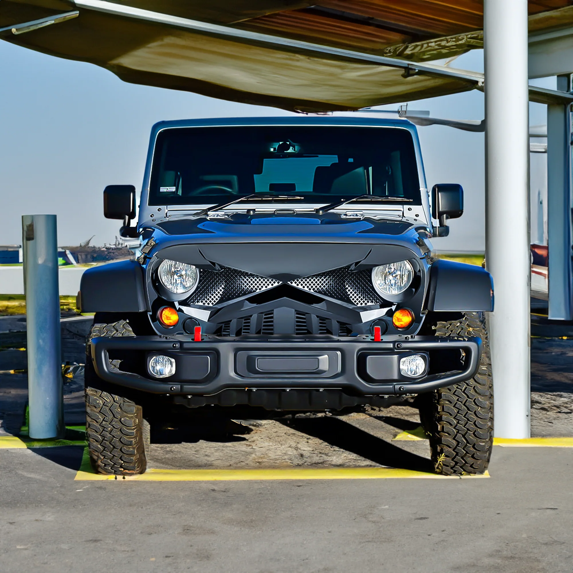 American Modified Front Hawke Grille for 2007-2018 Jeep Wrangler, Glossy Black - Image 6