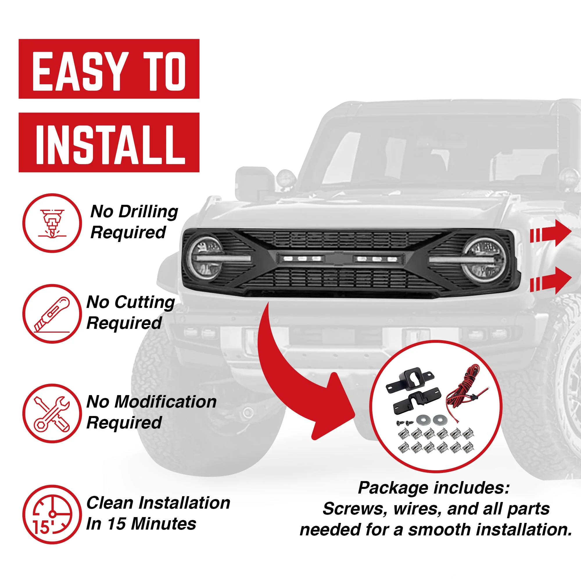AMERICAN MODIFIED Grille with Lights for 21-24 Ford Bronco with Front Camera - Image 4