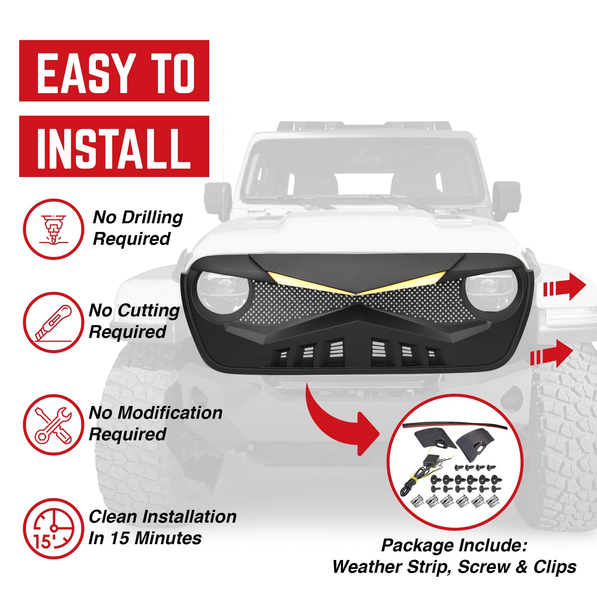 American Modified Hawke Grille Compatible with 18-23 Wrangler JL & Gladiator JT - Image 4