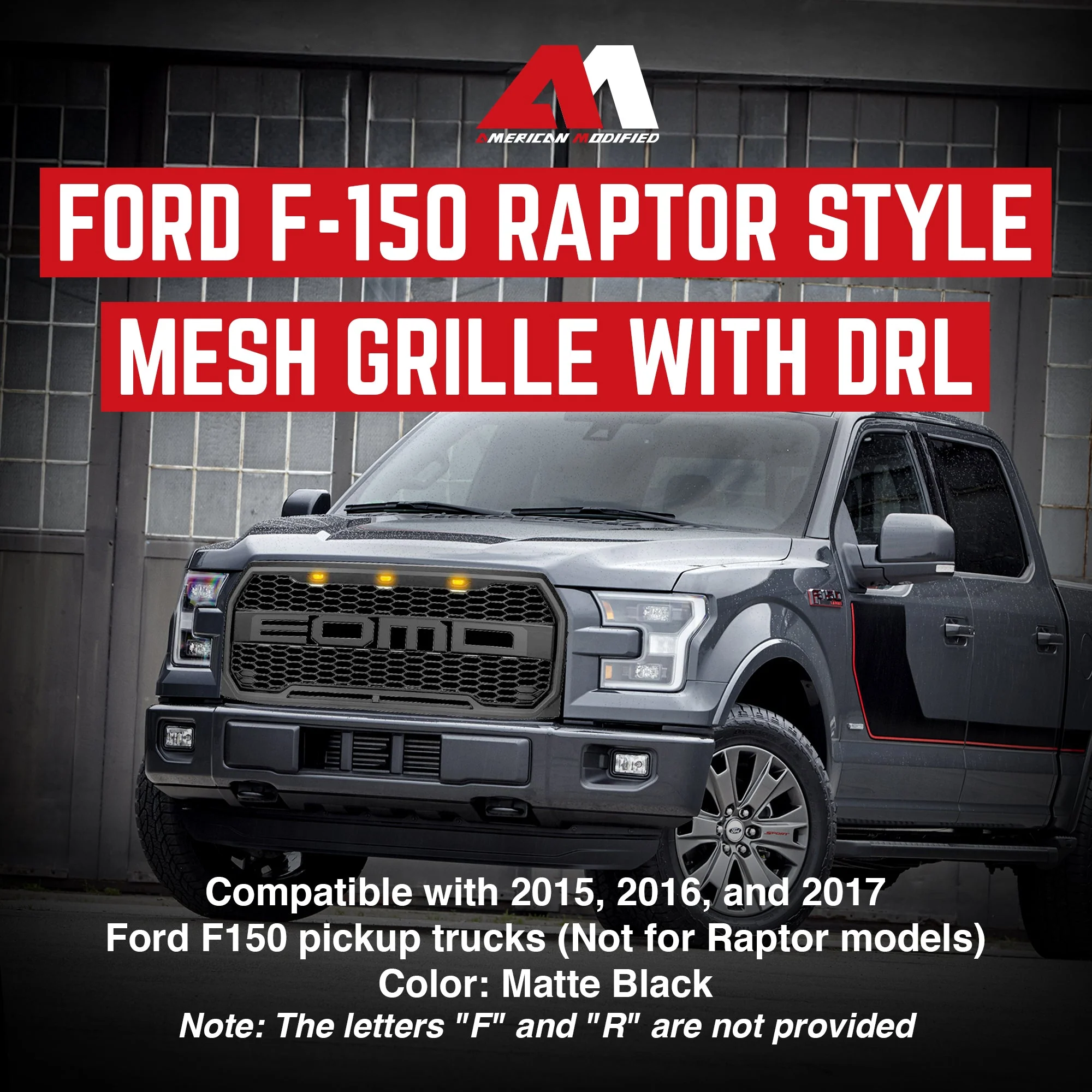 AMERICAN MODIFIED Raptor Front Hood Mesh Grille Compatible with 15-17 Ford F150 - Image 2
