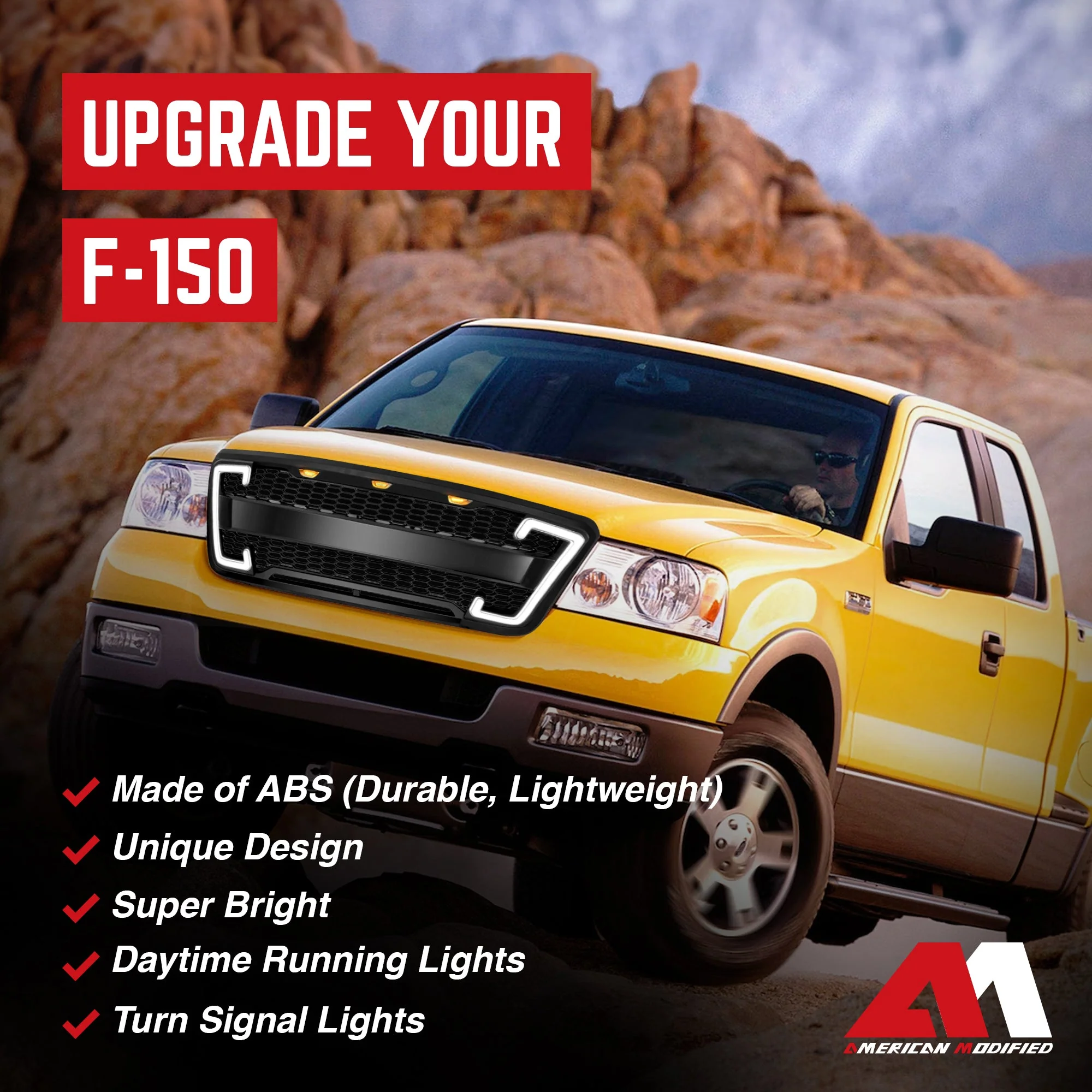 AMERICAN MODIFIED Raptor Style Mesh Grille w/Turn Lights for 2004-2008 Ford F150 - Image 3