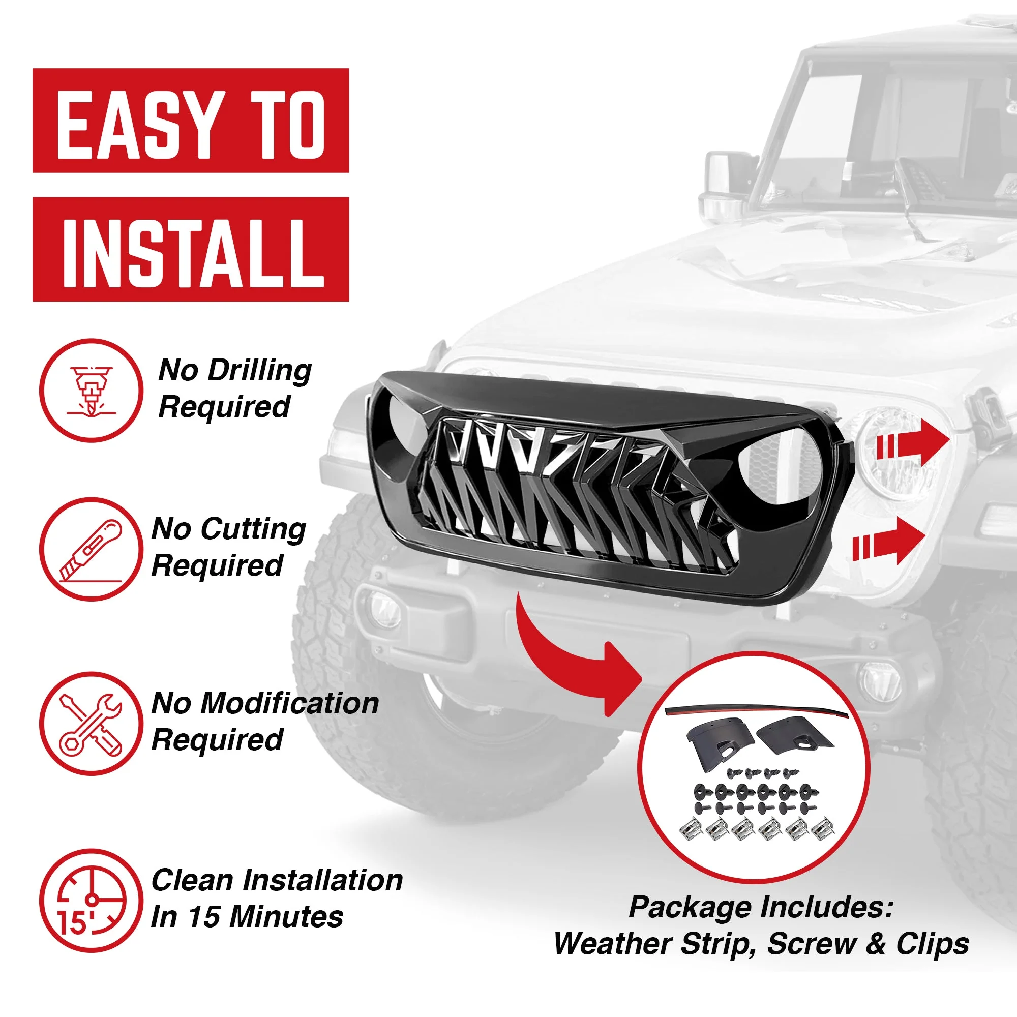 AMERICAN MODIFIED Shark Grille for 2018+ Jeep Wrangler JL & 2020+ Gladiator JT - Image 4