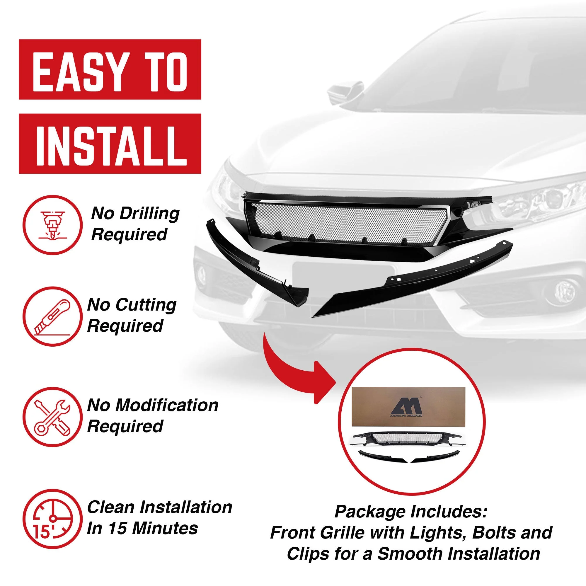 AMERICAN MODIFIED Sports Grille for 2016 to 2021 Honda Civic/Sedan/Hatchback/FK8 - Image 2