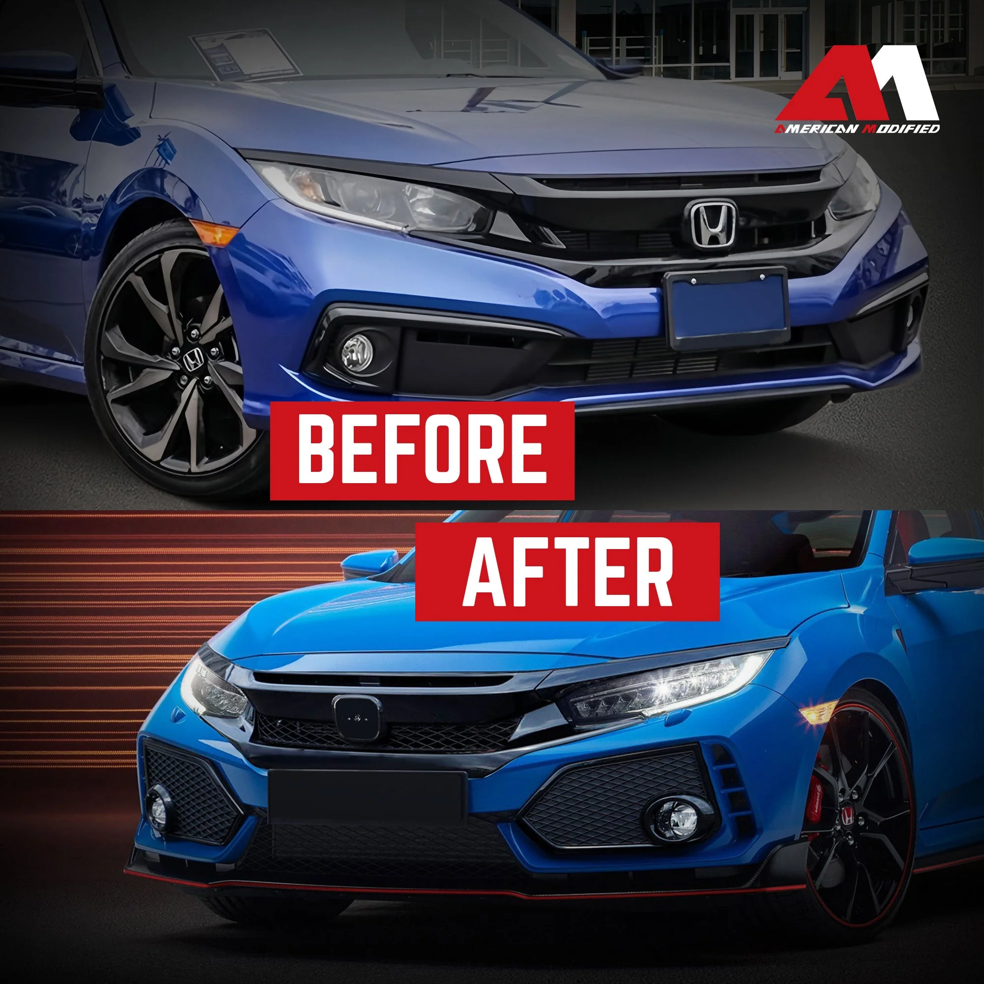 AMERICAN MODIFIED Type R Style Conversion Front Bumper for 2016-2019 Honda Civic - Image 6