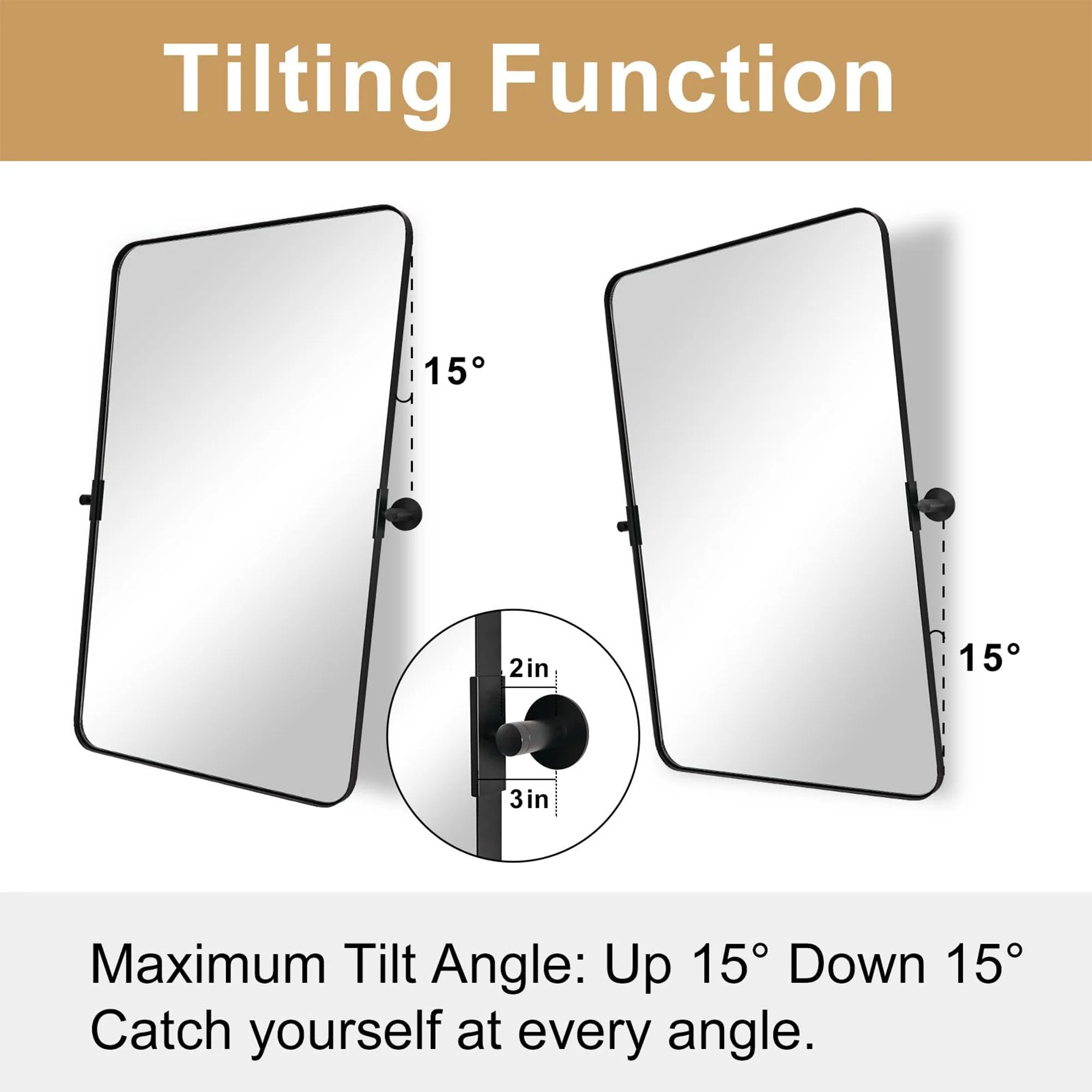 ANDY STAR 22 by 34-Inch Rectangular Tilting Modern Vanity Mirror, Brushed Nickel - Image 3