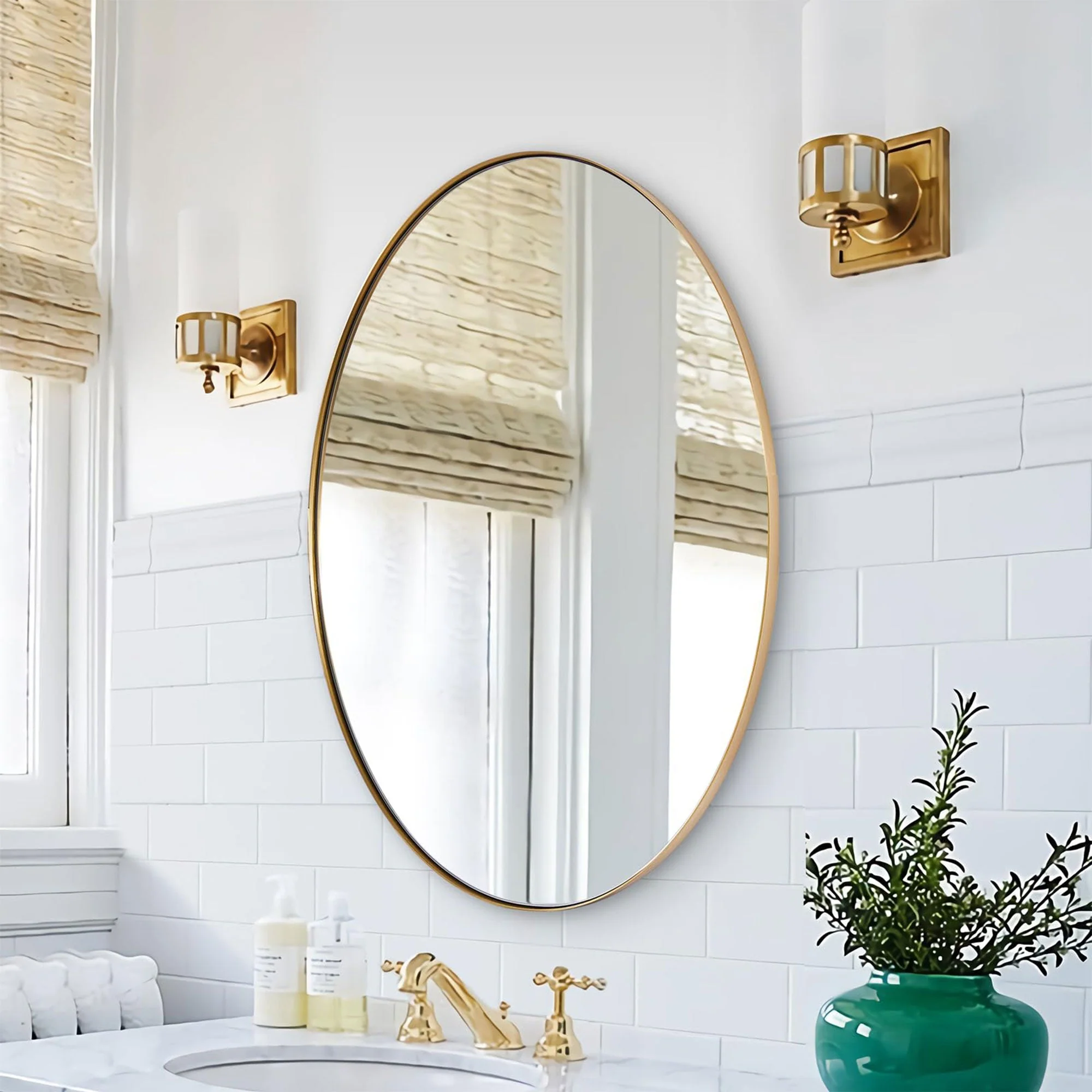 ANDY STAR Modern 24 x 36 Inch Oval Wall Hanging Bathroom Mirror, Brushed Gold - Image 6