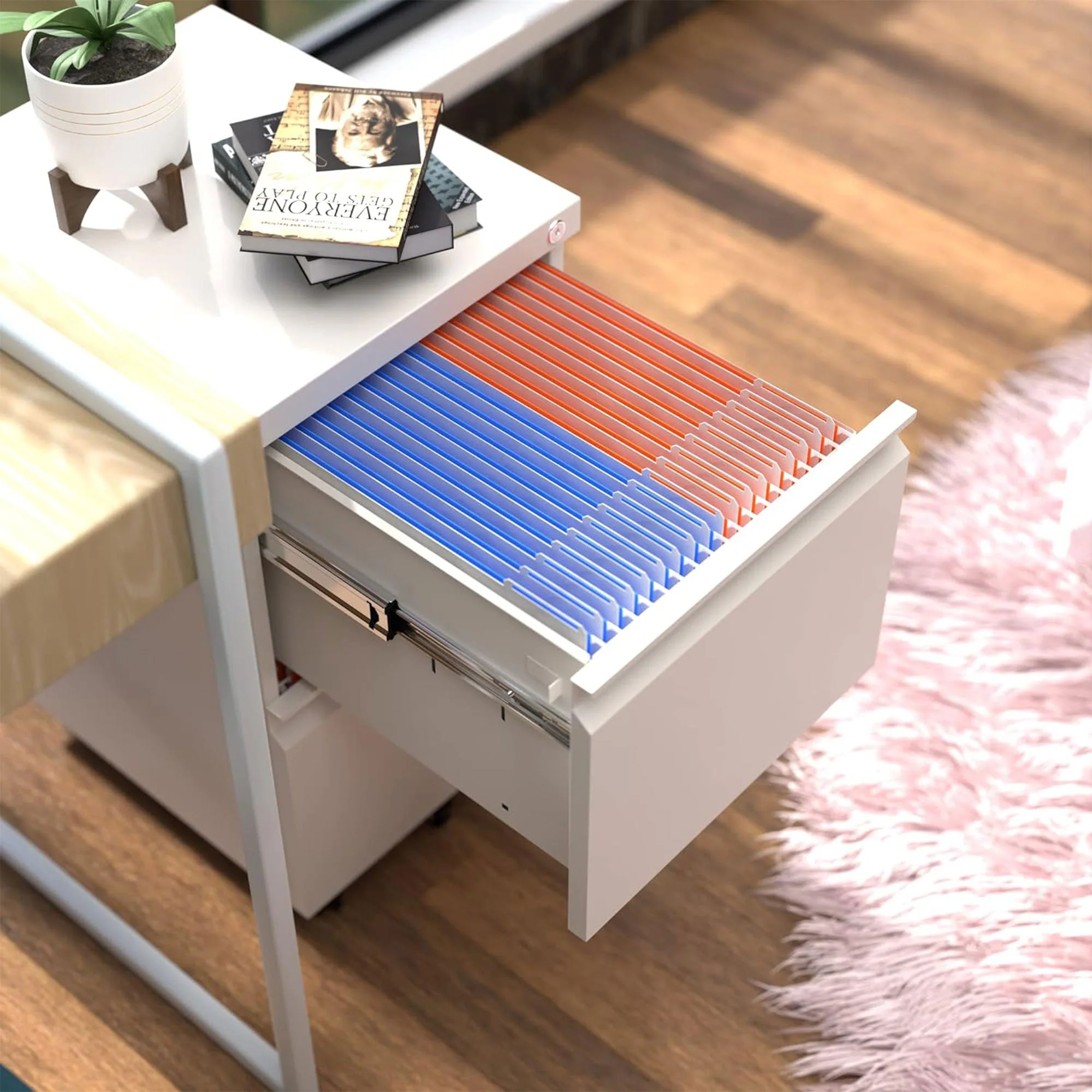 AOBABO 2 Drawer Mobile Metal Organizer Filing Cabinet, Fully Assembled, White - Image 7