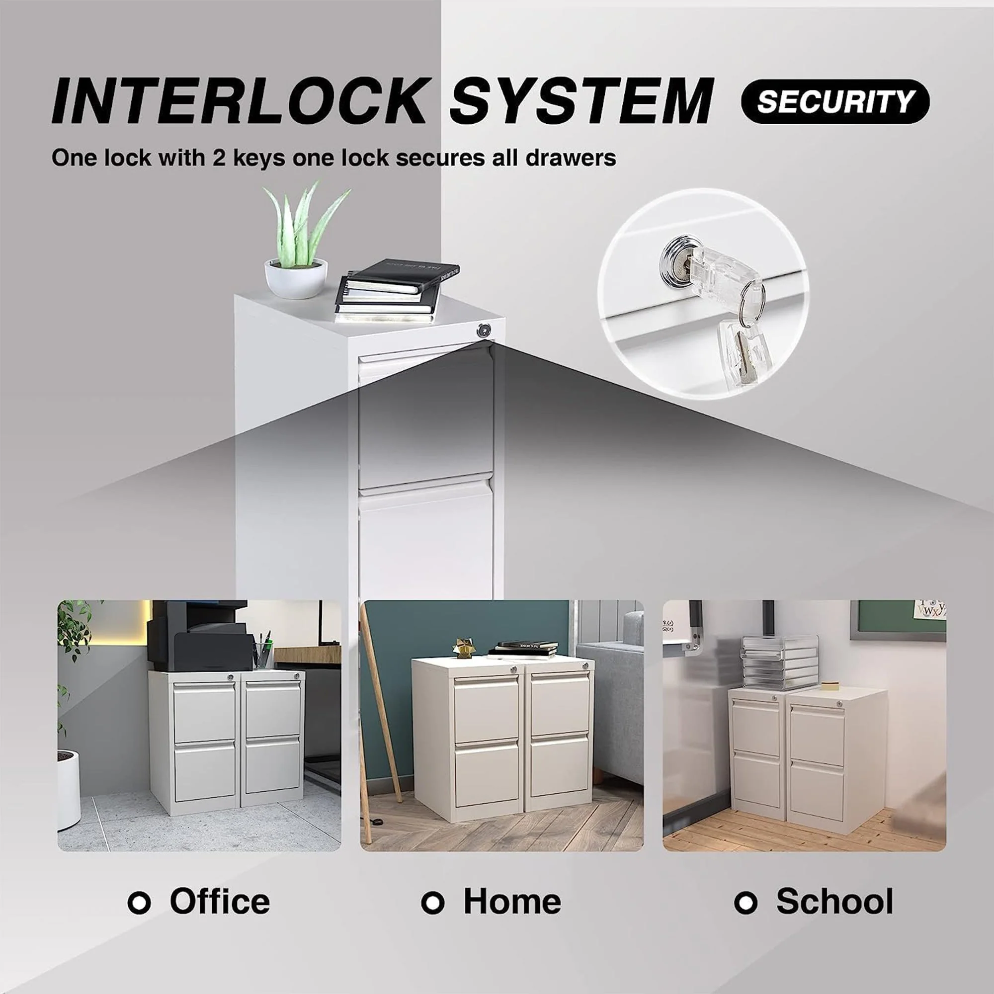 AOBABO 2 Drawer Vertical Metal File Cabinet with Lock for Home and Office, White - Image 5