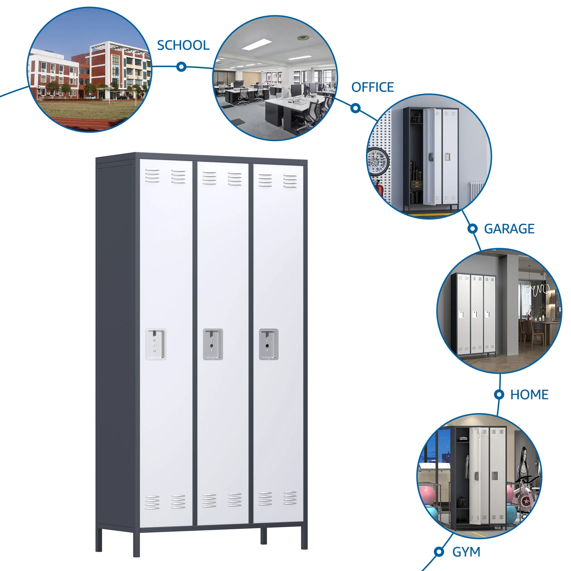 AOBABO 3 Door Steel Storage Cabinet Metal Locker for Office or Bedroom, Gray - Image 5