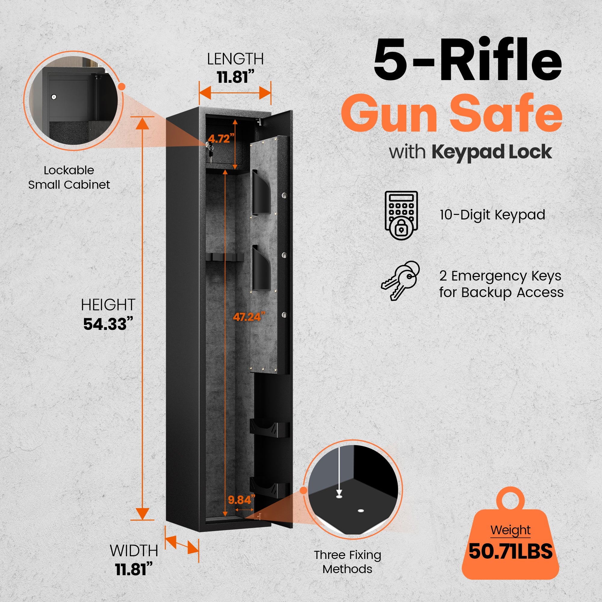 AOBABO 5-Rifle Gun Safe w/ Keypad Lock, Security Cabinet Long Safes Gun Cabinet - Image 2