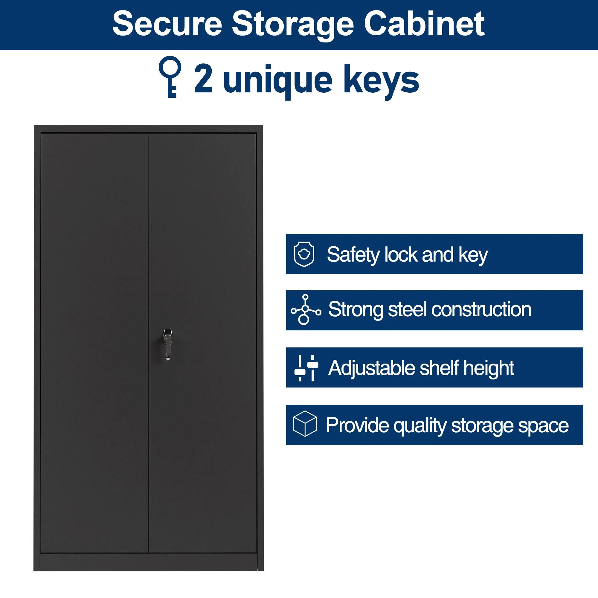 Aobabo 72 Inch Locking Metal Storage Cabinet with 4 Adjustable Shelves, Black - Image 5