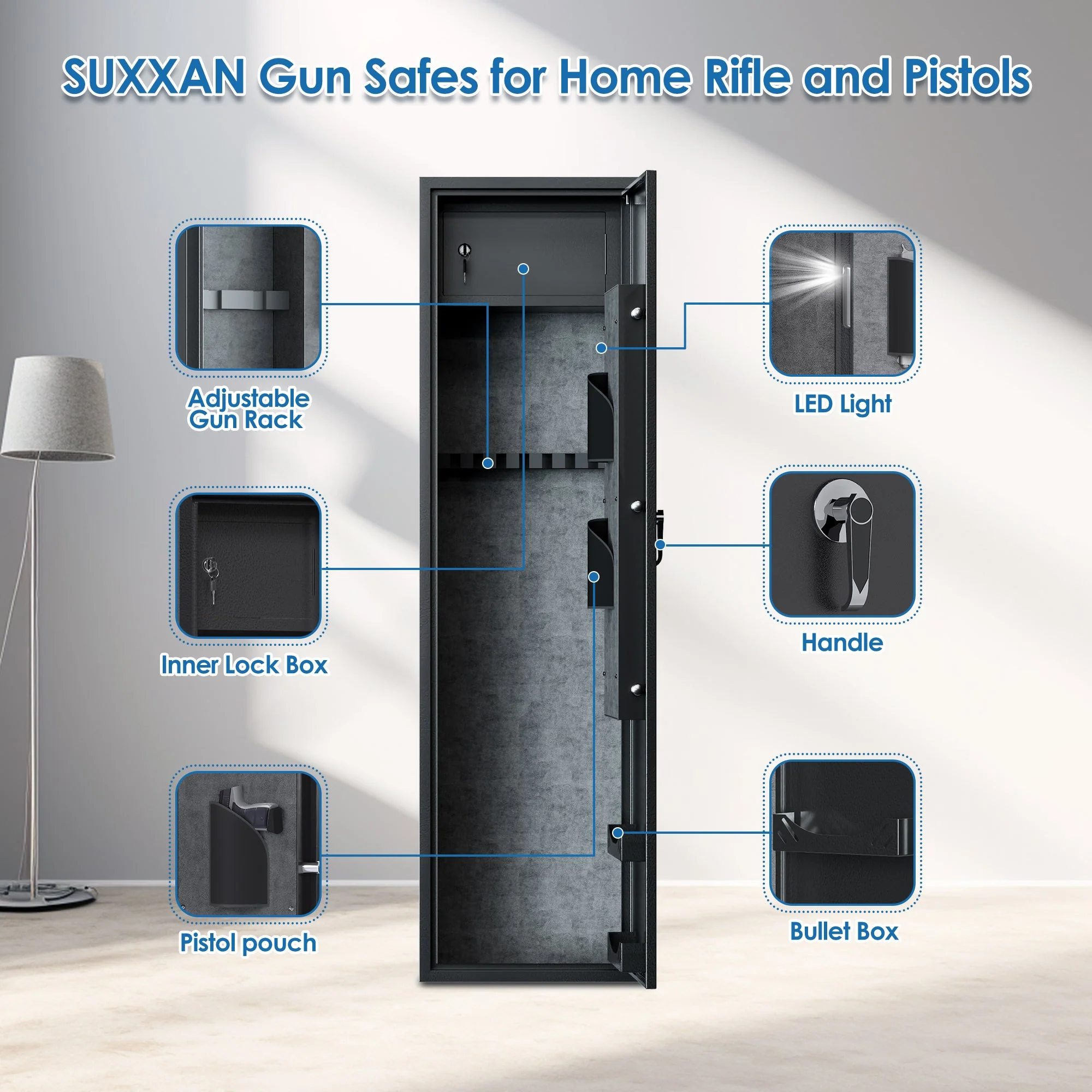 AOBABO 8-Rifle Gun Safe w/Keypad Lock, Security Cabinet Long Safes Gun Cabinet - Image 2
