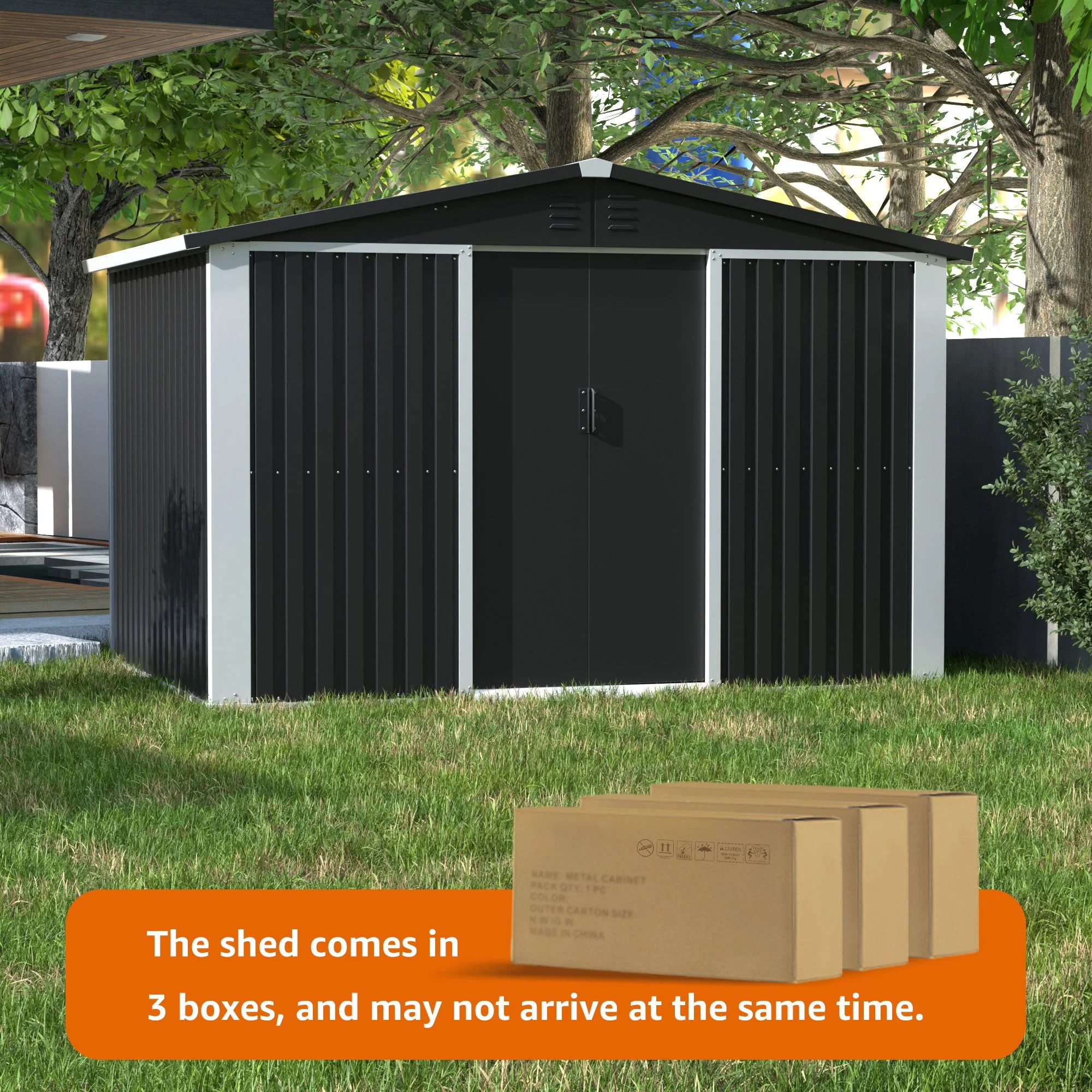 AOBABO Metal 6' x 8' Outdoor Utility Tool Storage Shed with Door and Lock, Black - Image 4