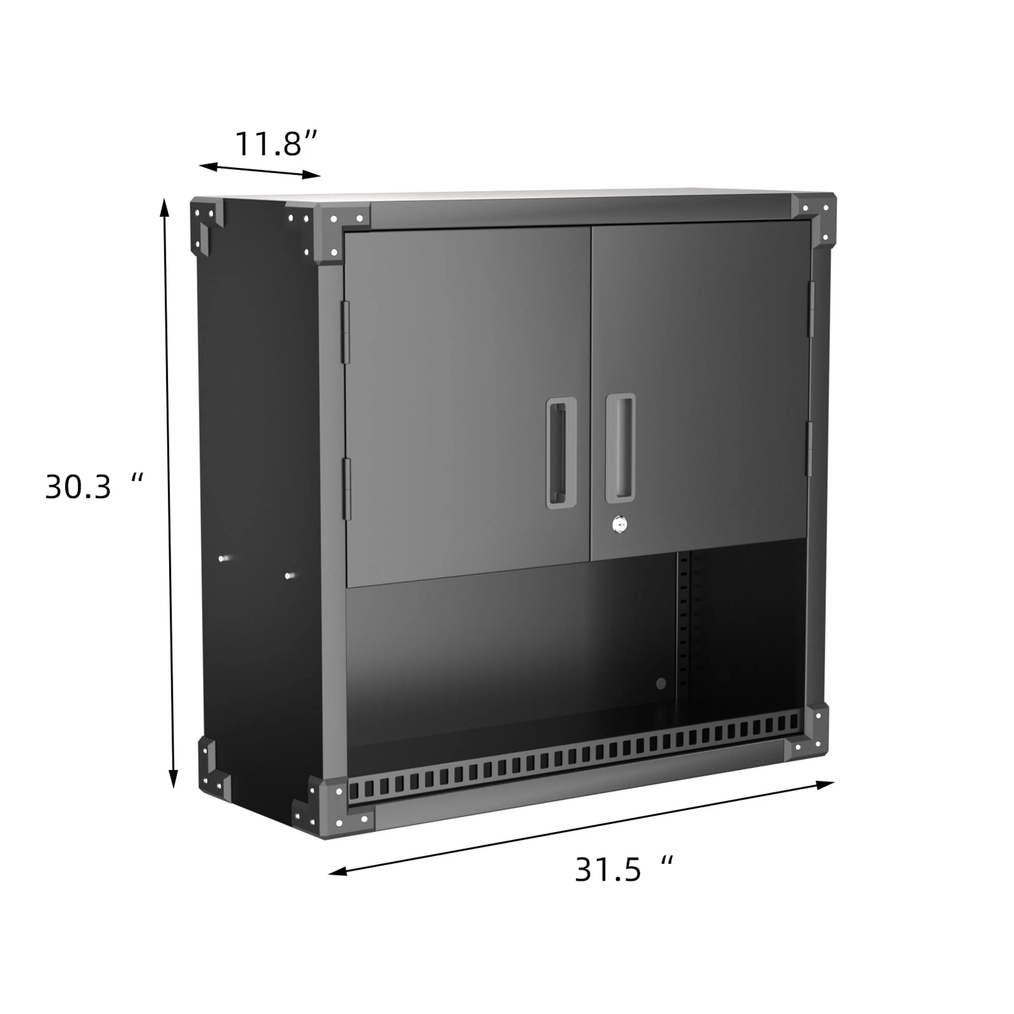 AOBABO Metal Garage Wall Mounted Storage Cabinet w/Locking Door & Shelf, Black - Image 3