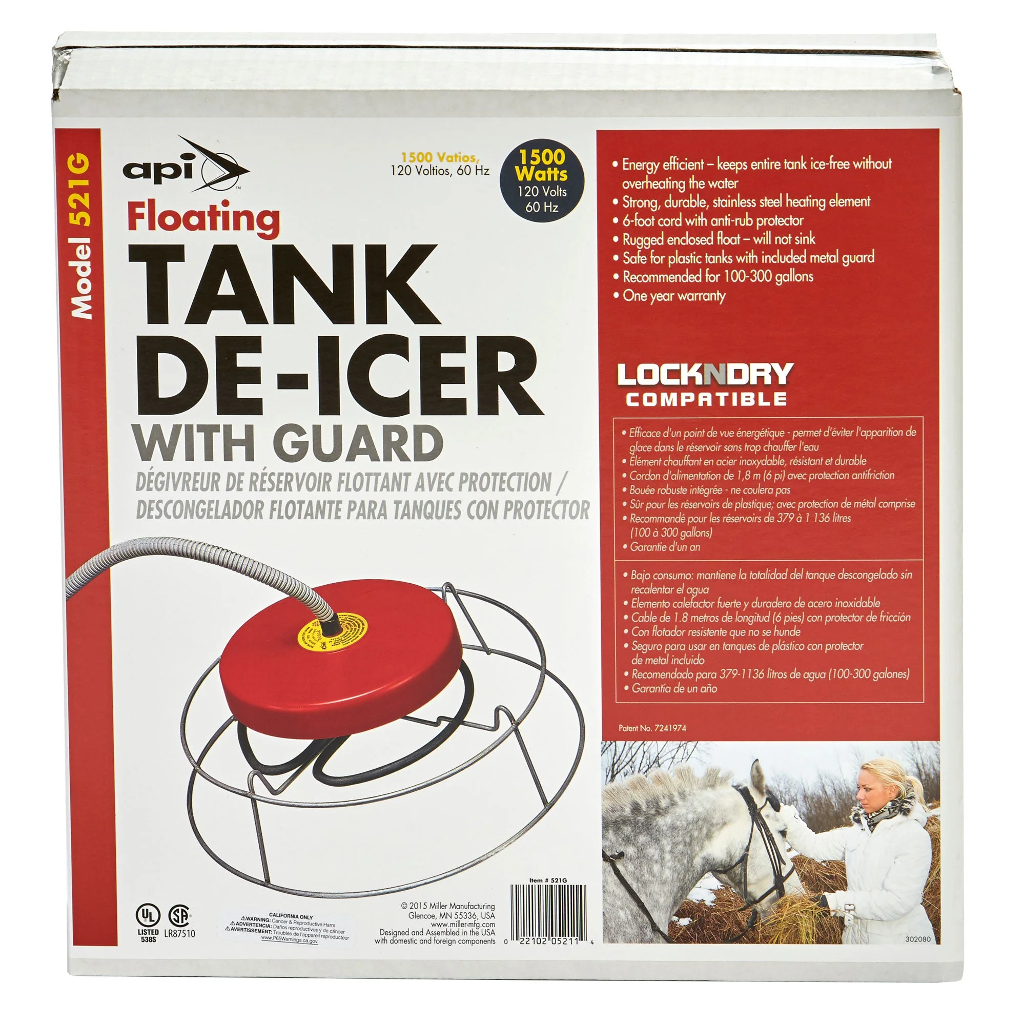 API 521G 1500 Watt Metal/Plastic Livestock Water Tank Floating Deicer Heater - Image 3
