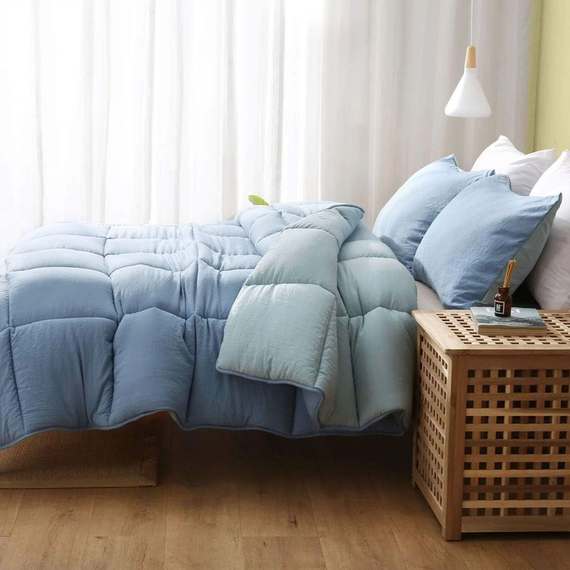 APSMILE Reversible All Season Down Alternative Full King Comforter, Light Blue - Image 6
