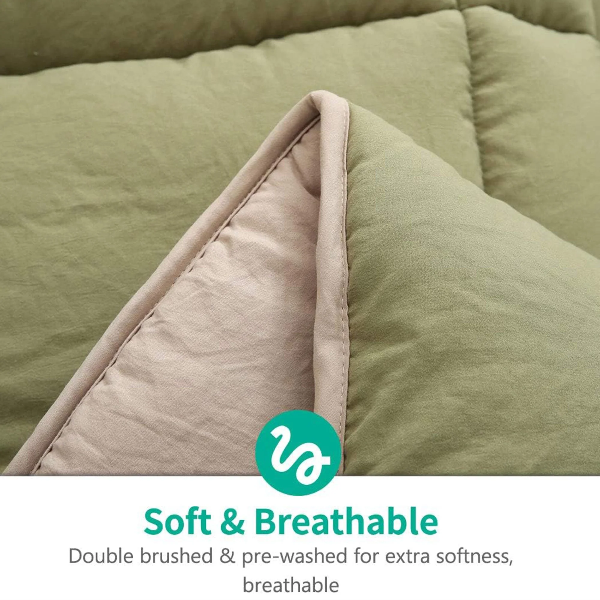 APSMILE Reversible All Season Down Alternative Full Queen Comforter, Green/Brown - Image 2