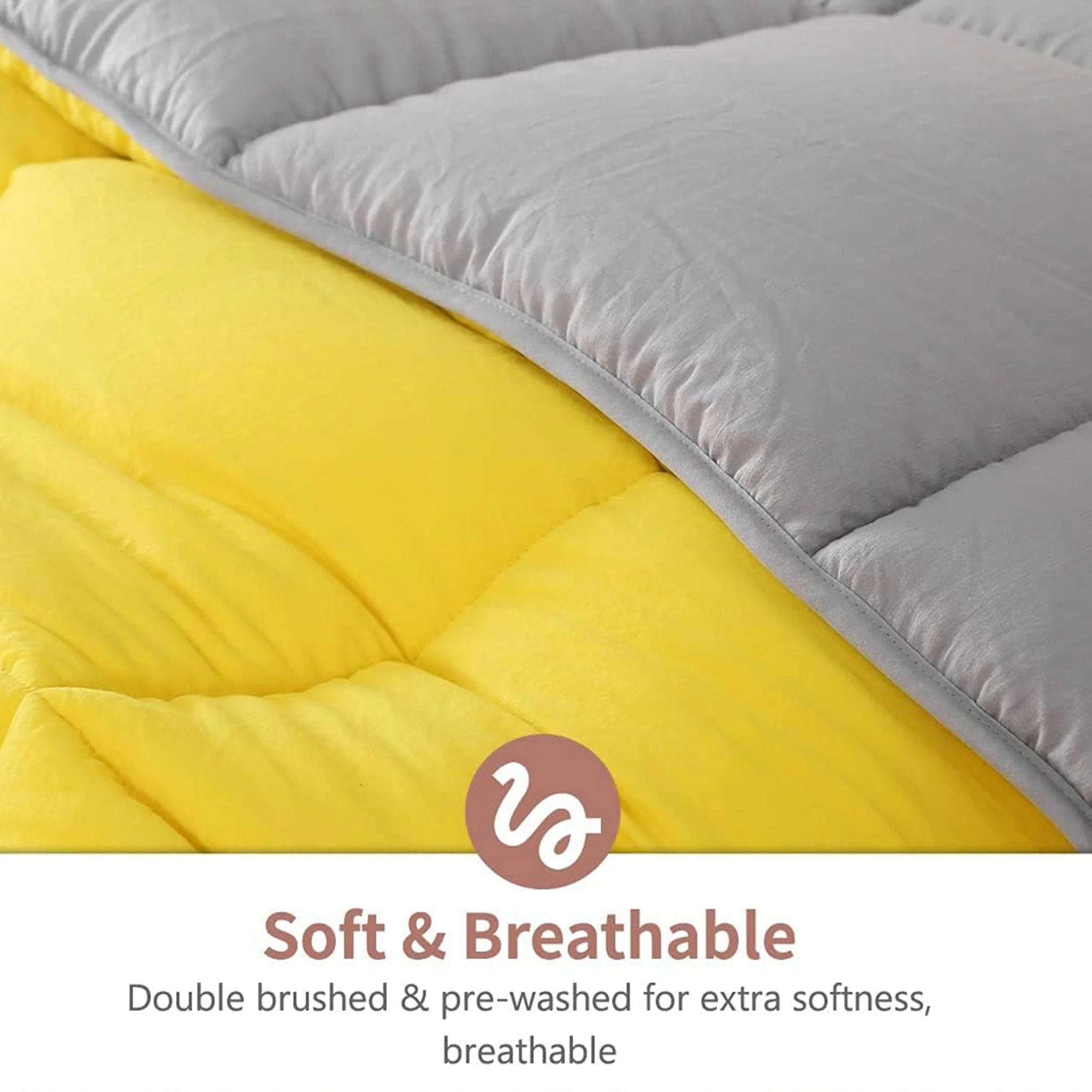 APSMILE Reversible Full/Queen Ultra Soft Microfiber Bed Comforter, Yellow/Gray - Image 3