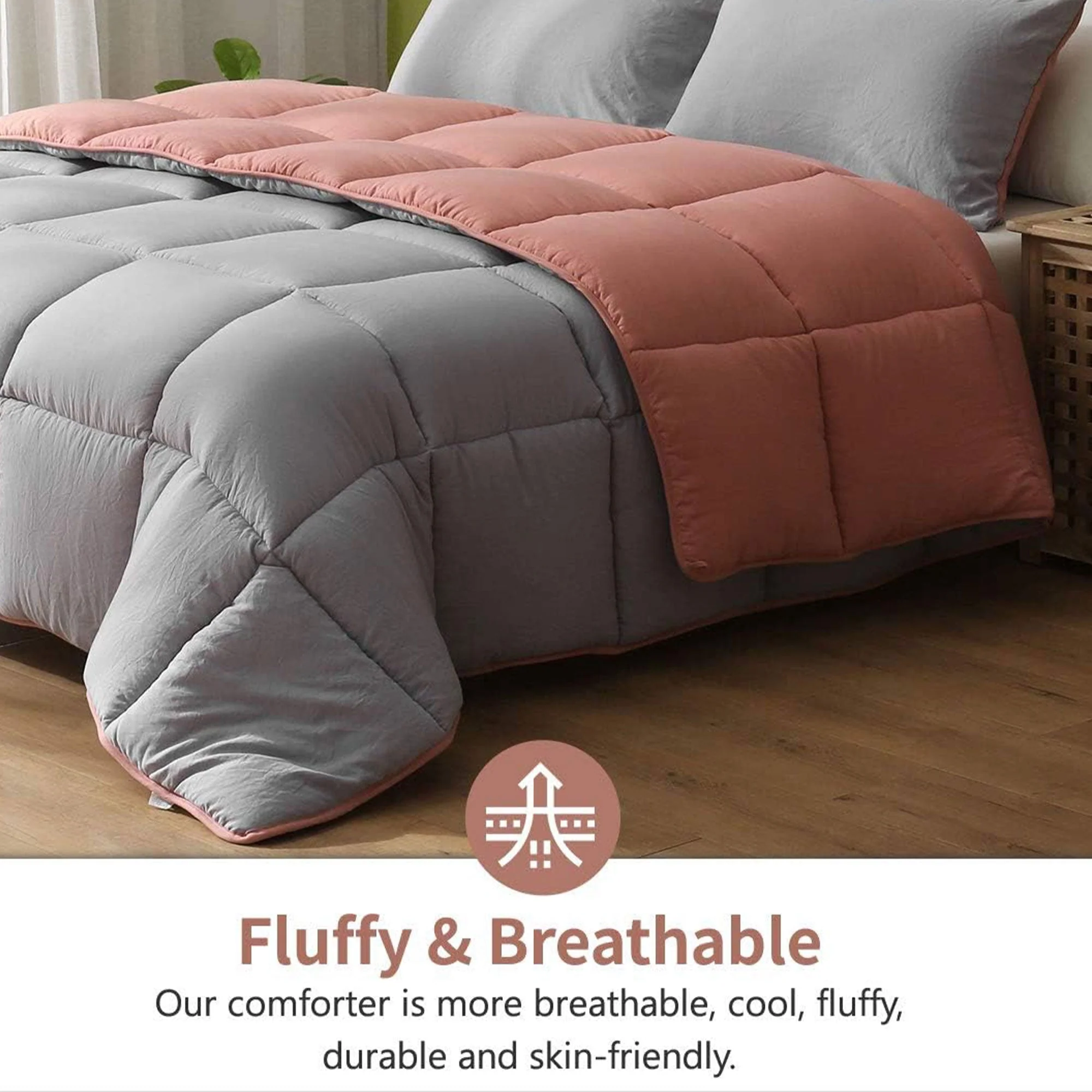 APSMILE Reversible King UltraSoft Fluffy Microfiber Bed Comforter, Rose Red/Grey - Image 4
