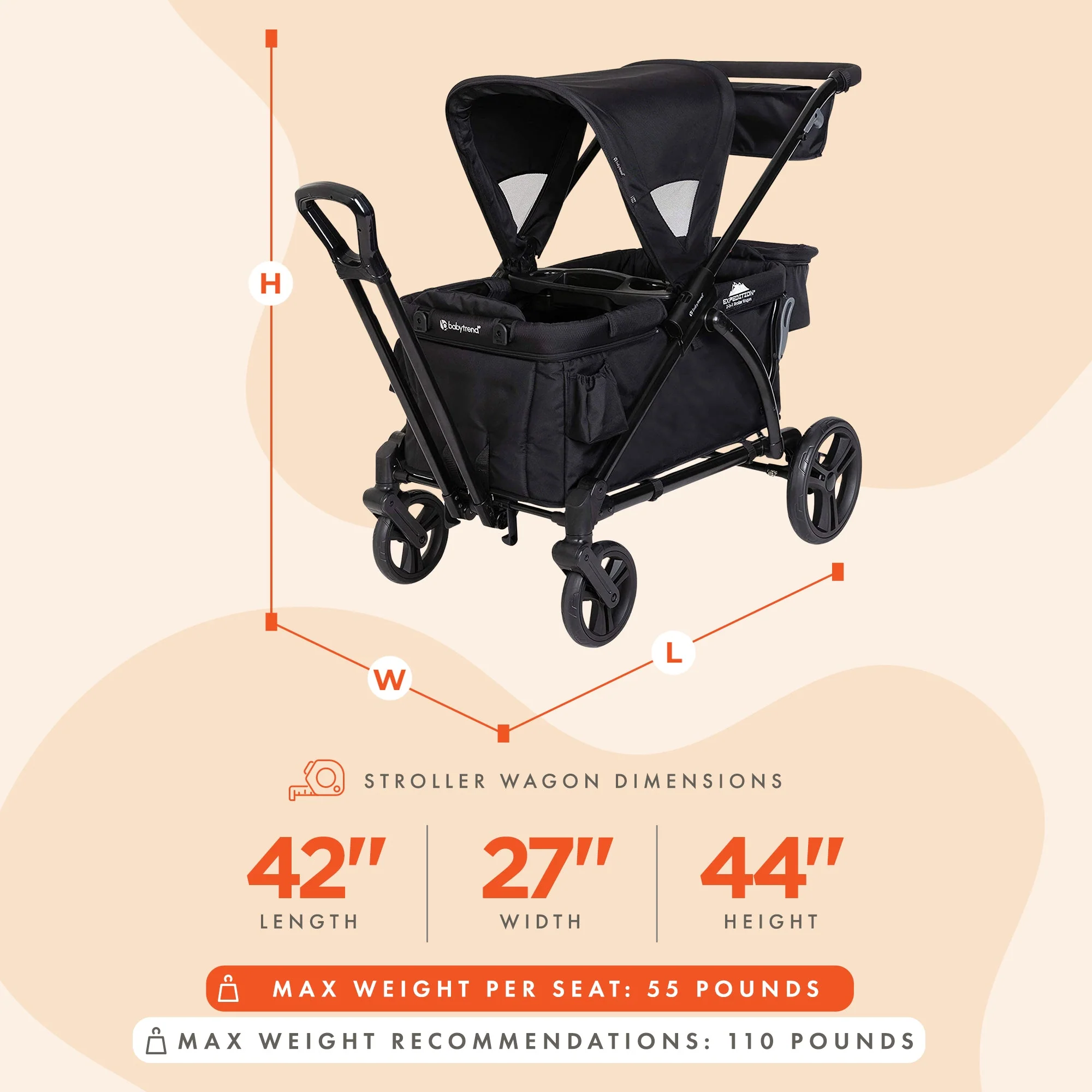 Baby Trend Expedition 2 in 1 Push or Pull Stroller Wagon Plus w/ Canopy, Black - Image 3