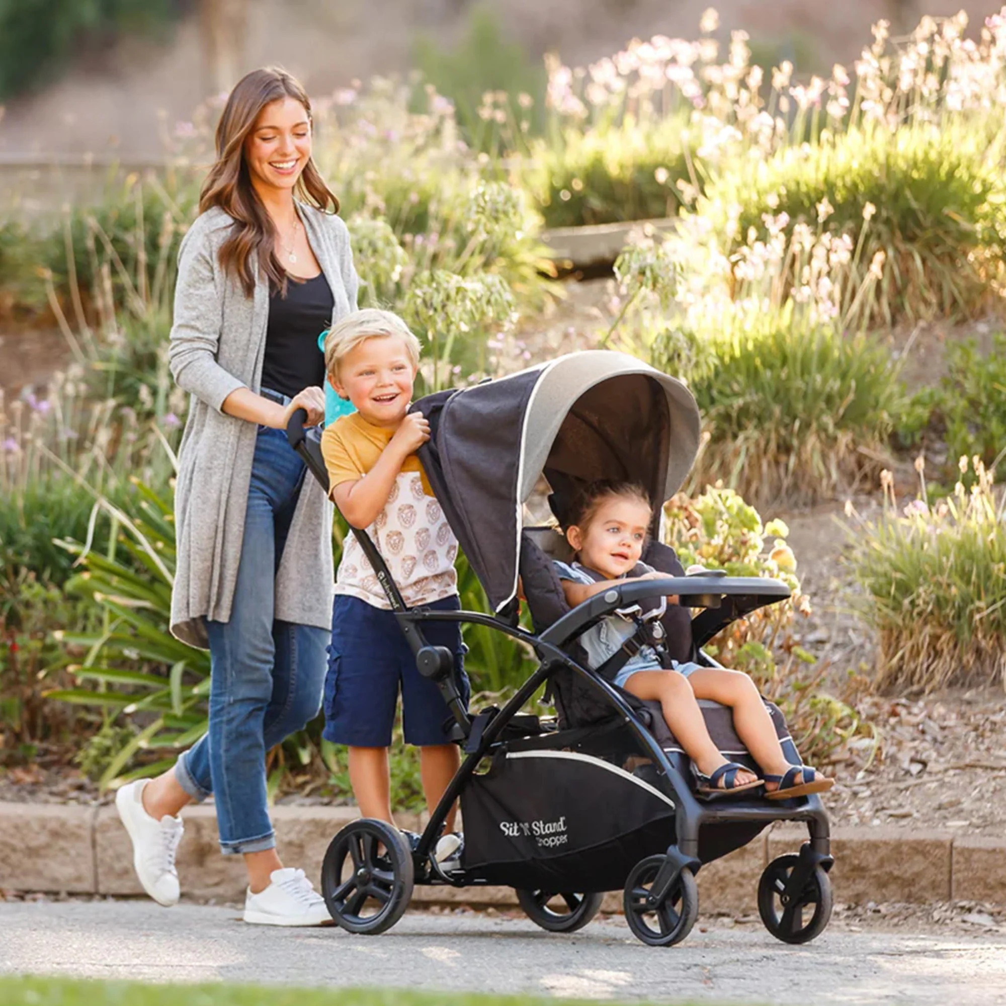 Baby Trend Sit N' Stand 5 in 1 Shopper Stroller with Canopy and Basket, Magnolia - Image 5