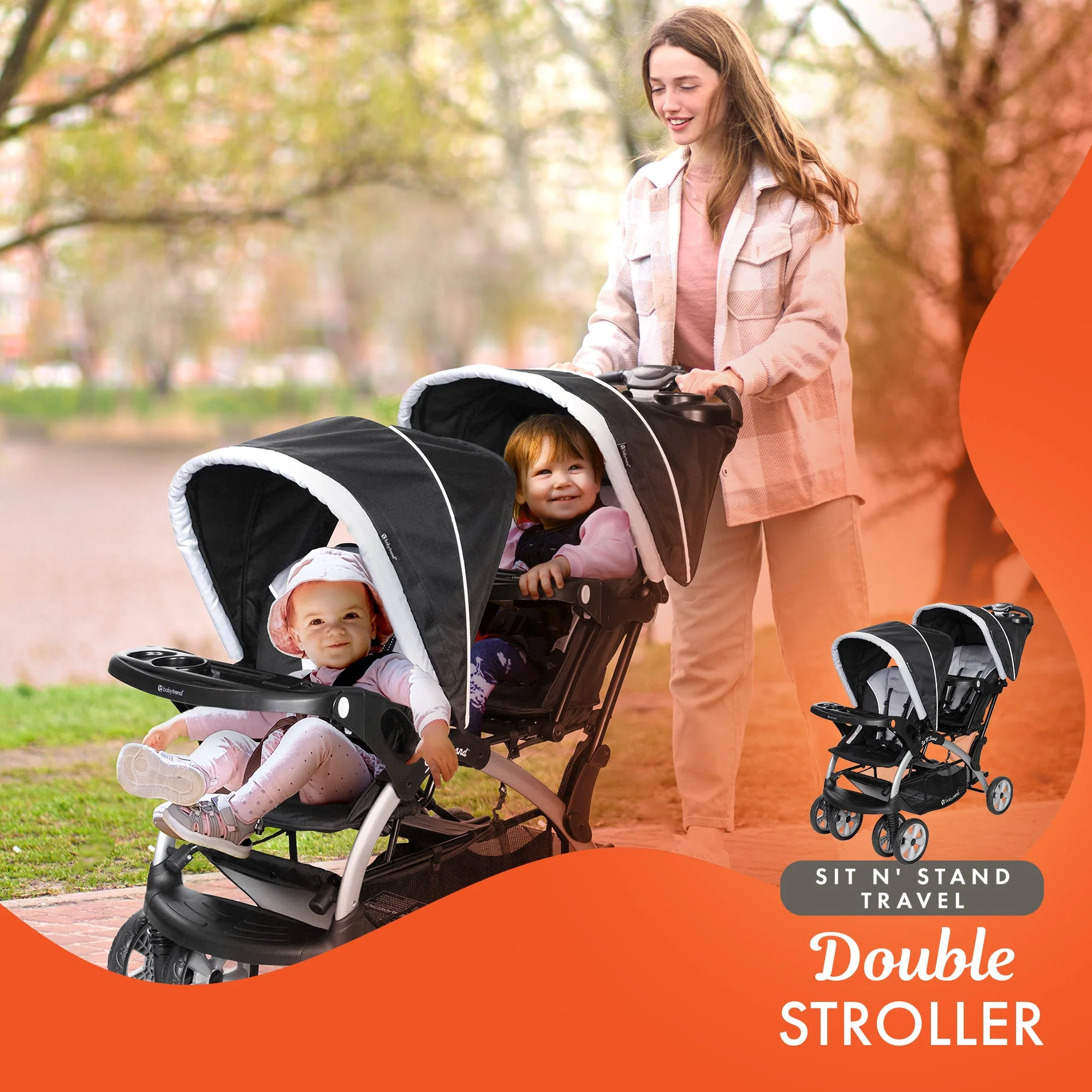 Baby Trend Sit N Stand Travel Double Baby Stroller and Car Seat Combo, Stormy - Image 4