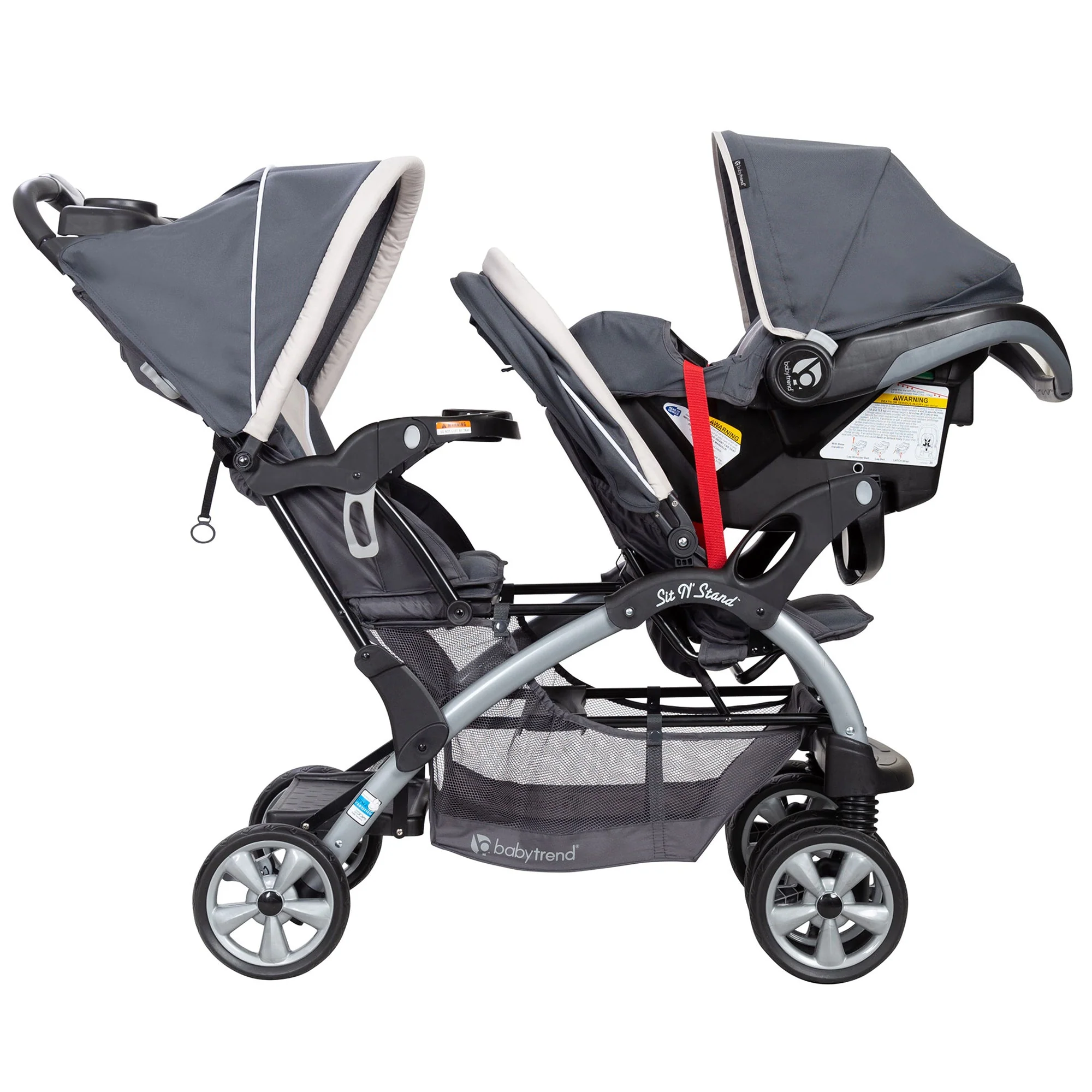 Baby Trend Sit N' Stand Travel Double Baby Stroller w/ Single Car Seat, Magnolia - Image 9