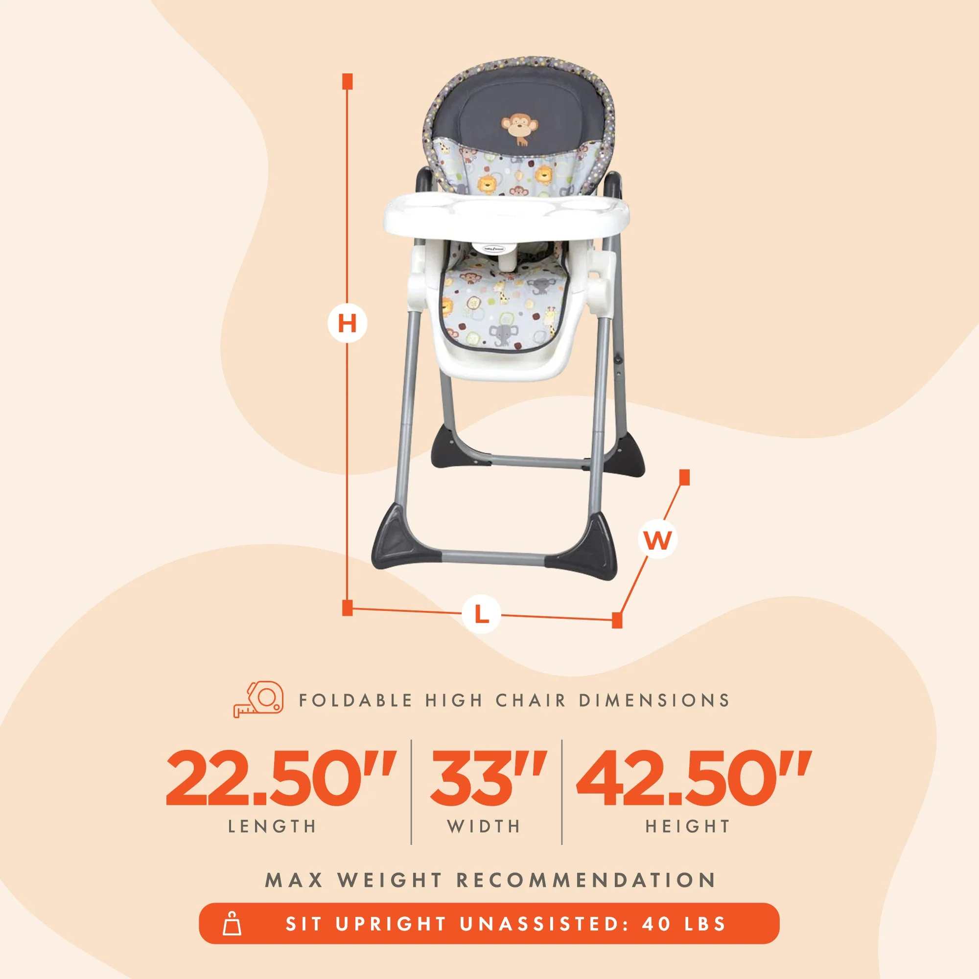 Baby Trend Sit-Right Compact Freestanding Foldable High Chair, Bobble Heads - Image 2