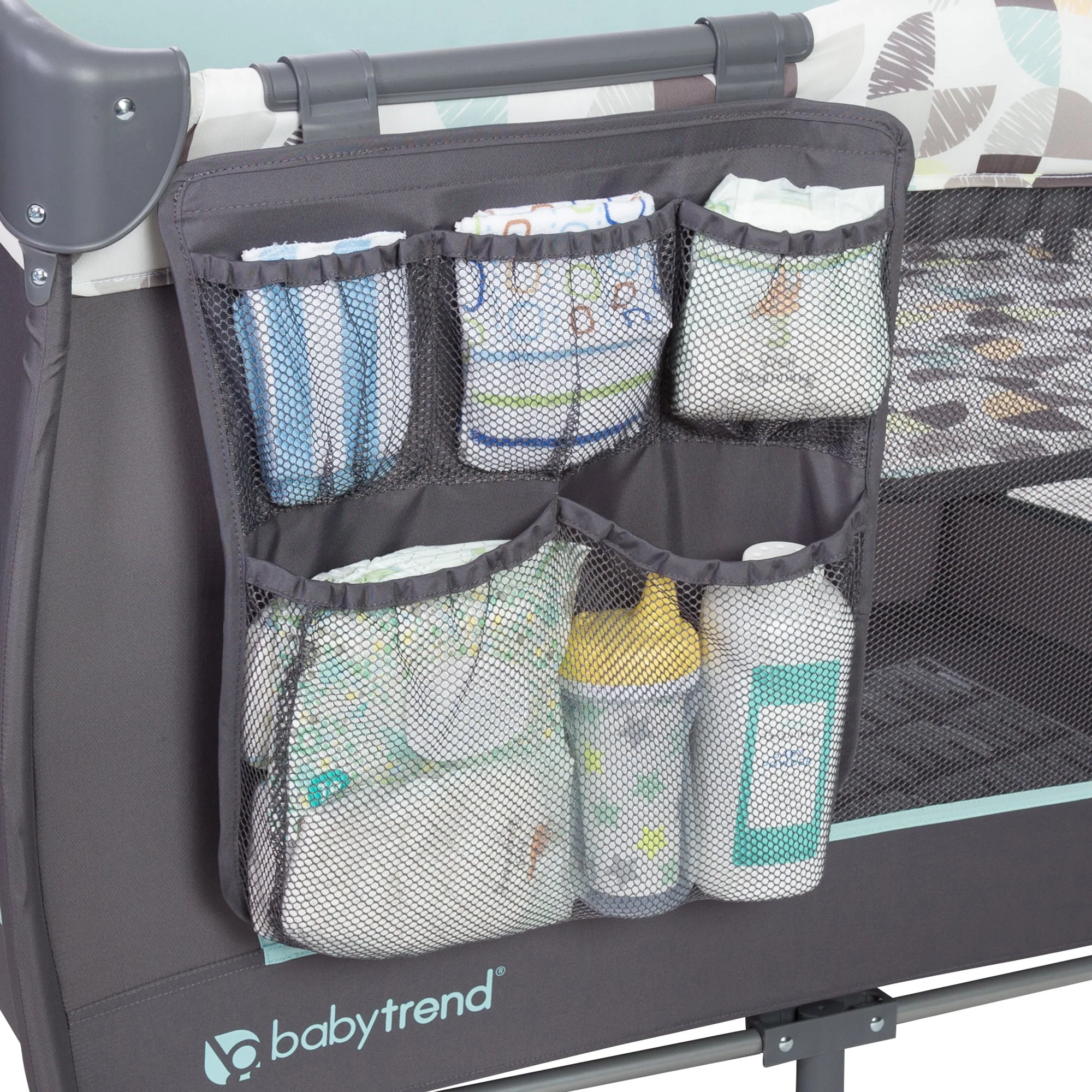 Baby Trend Trend-E Nursery Center Playard Portable Crib w/ Bassinet, Doodle Dots - Image 4