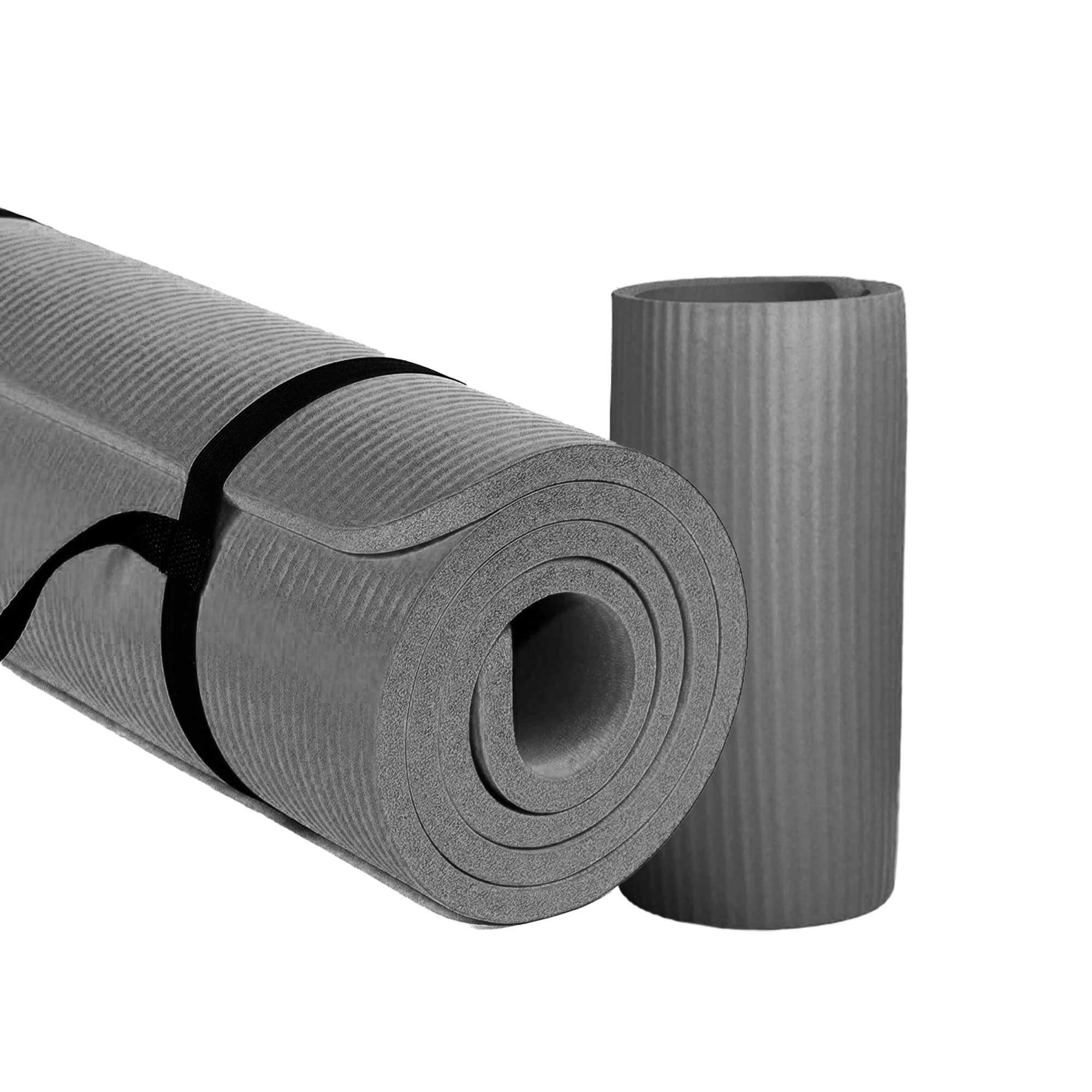 BalanceFrom Fitness 1" Thick Yoga Mat w/Knee Pad & Carrying Strap, Gray(OpenBox) - Image 7