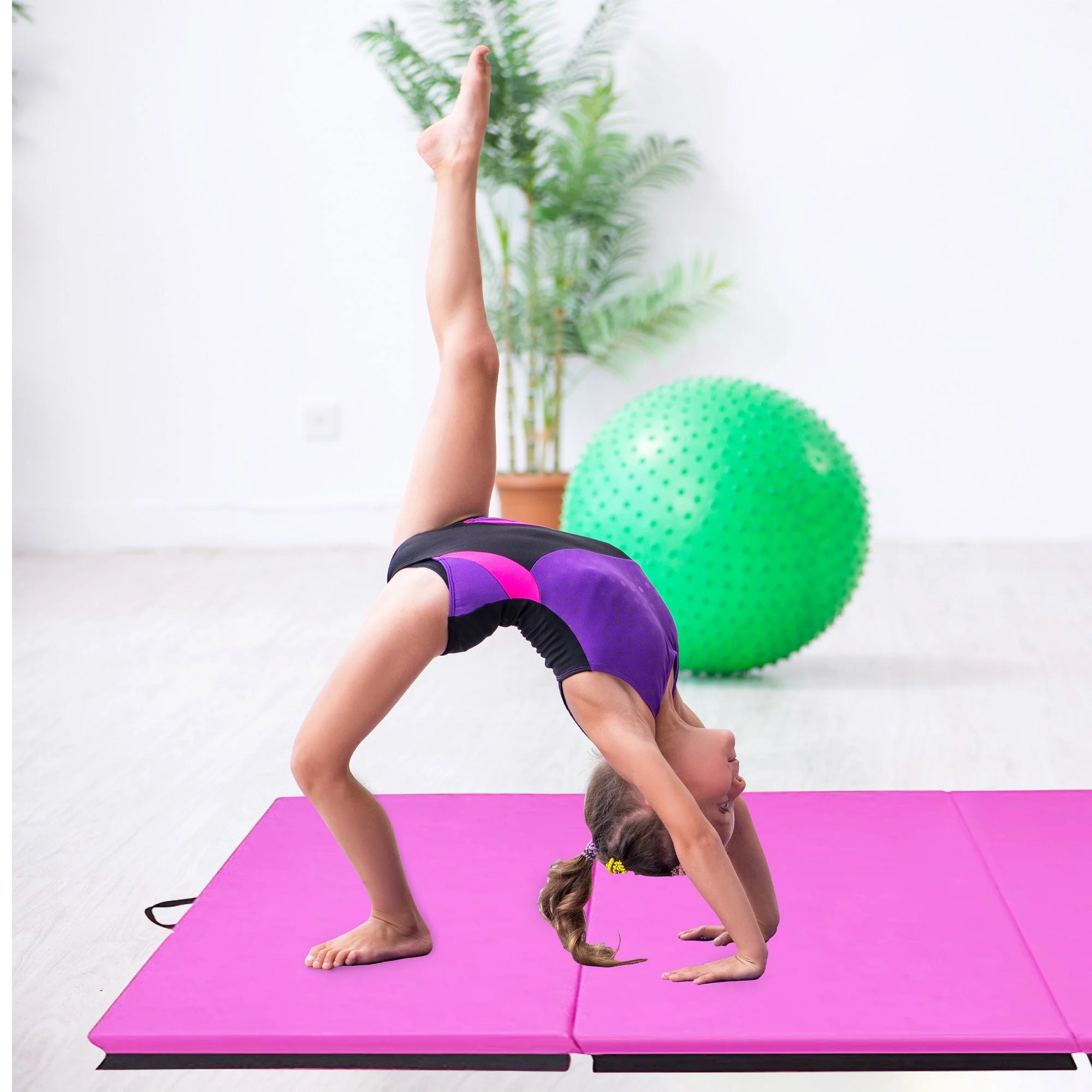 BalanceFrom Fitness 120 x 48 Inch Exercise Mat & Adjustable Gymnastics Bar, Pink - Image 7