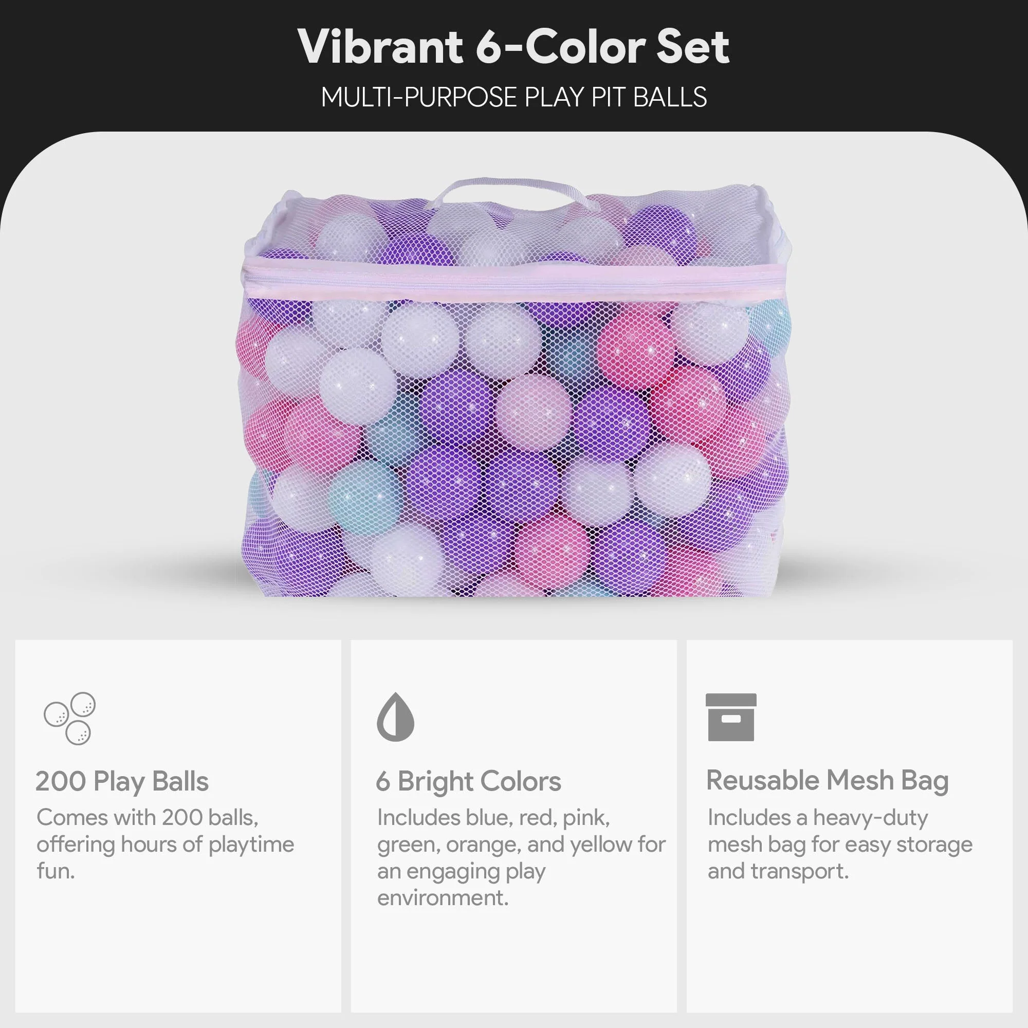 BalanceFrom Fitness 2.3" Crush Proof Play Pit Balls w/Storage Bag, 200 Count - Image 2