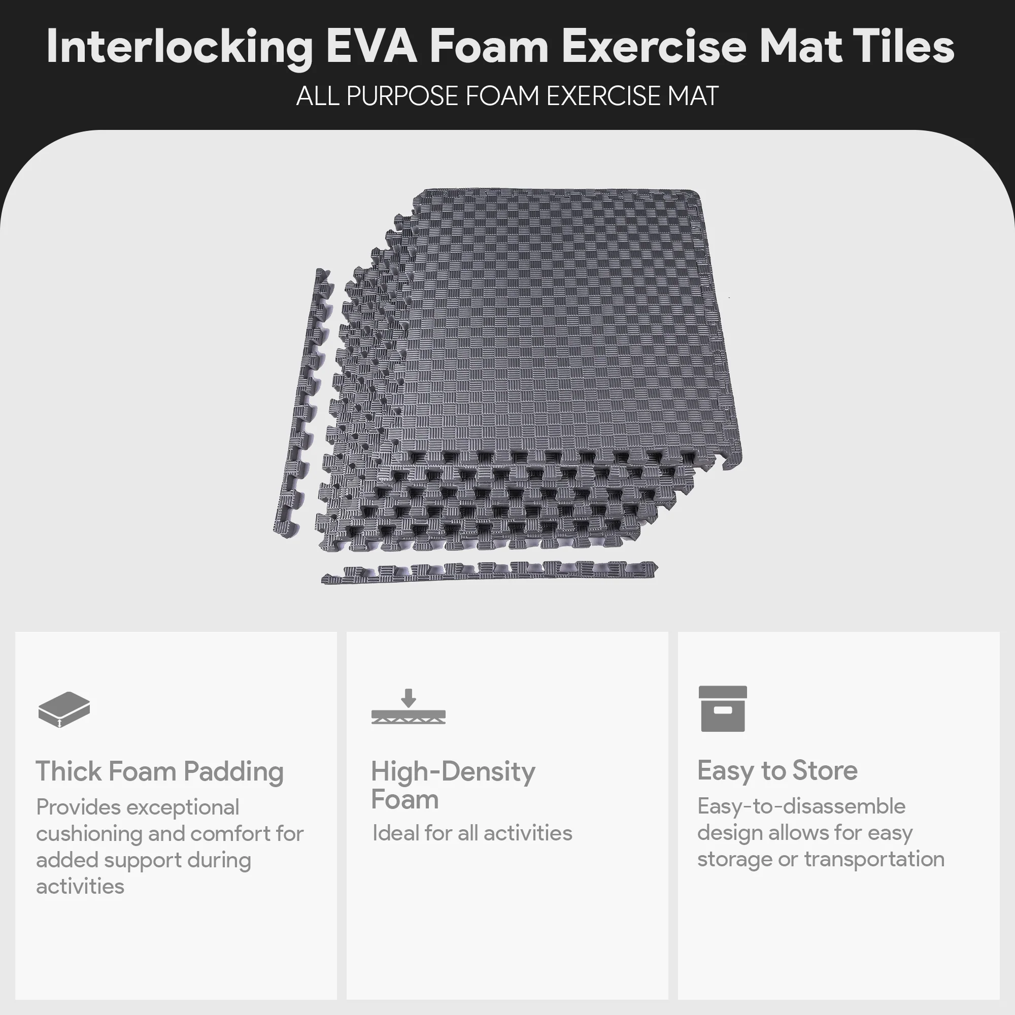 BalanceFrom Fitness 24 Sq Ft Interlocking EVA Foam Exercise Mat Tiles, Gray - Image 2