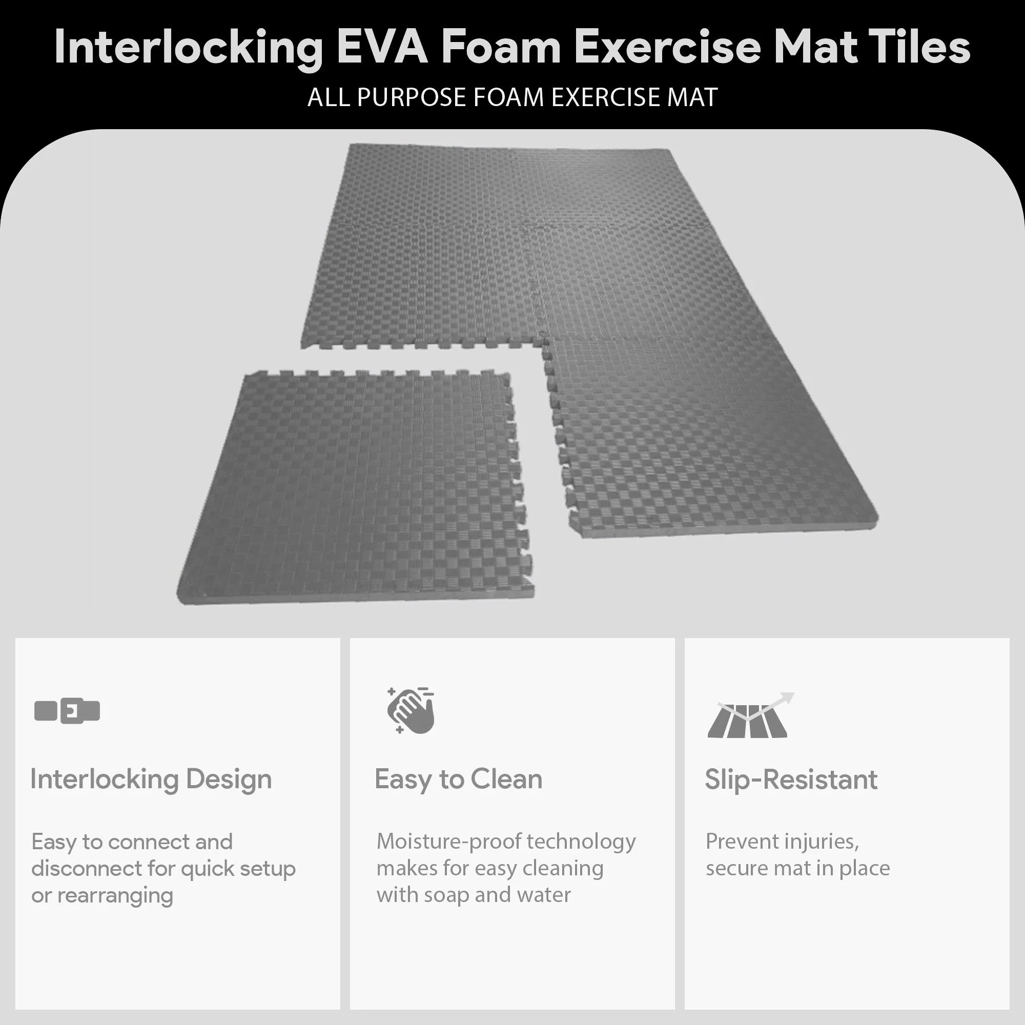 BalanceFrom Fitness 48 Sq Ft Interlocking EVA Foam Exercise Mat Tiles, Gray - Image 3